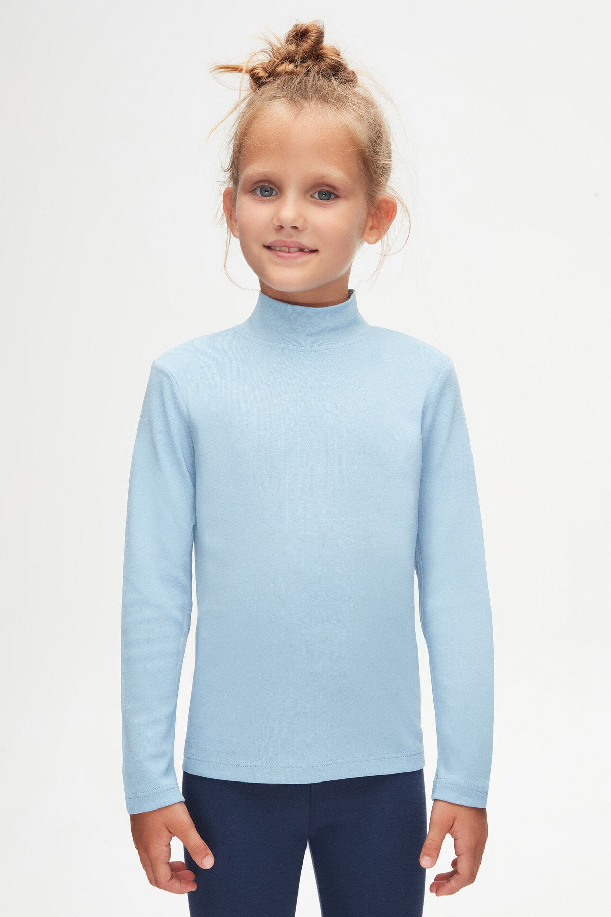Girls' Basic Winter Mock Neck Long Sleeve T-Shirt (SKY BLUE)