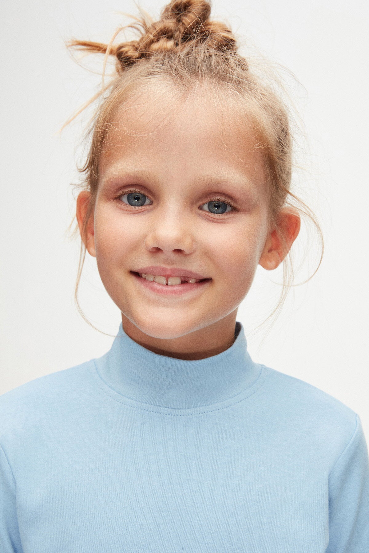 Girls' Basic Winter Mock Neck Long Sleeve T-Shirt (SKY BLUE)