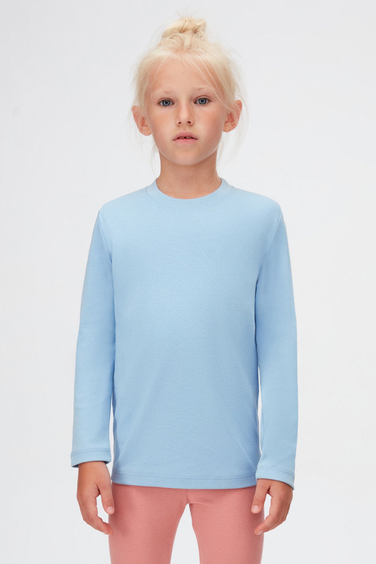 Basic Unisex Kids Winter Crew Neck Long Sleeve T-Shirt (SKY BLUE)