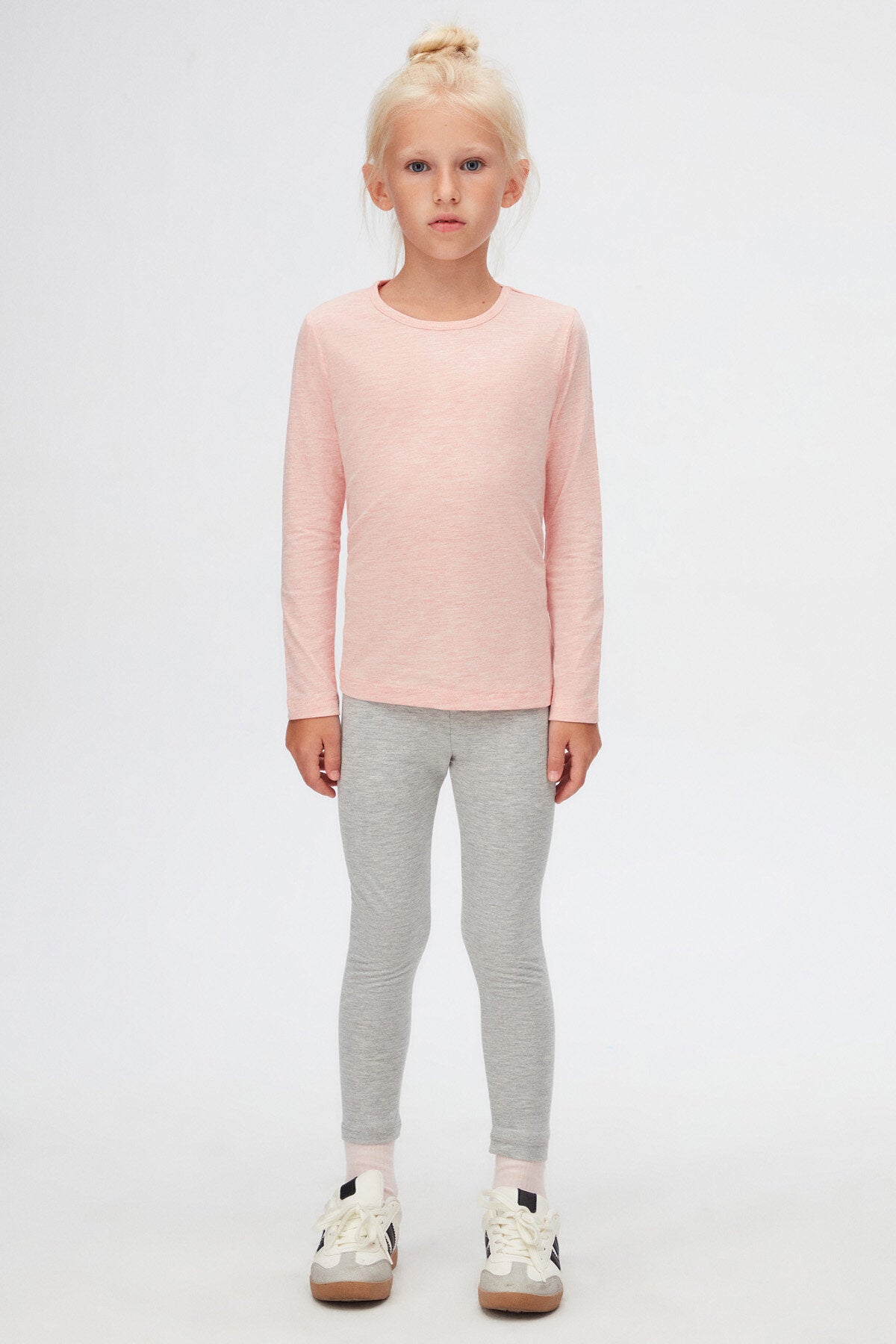 Girls' Basic Seasonal Stretch Long Sleeve T-Shirt (DARK PINK MELANGE)
