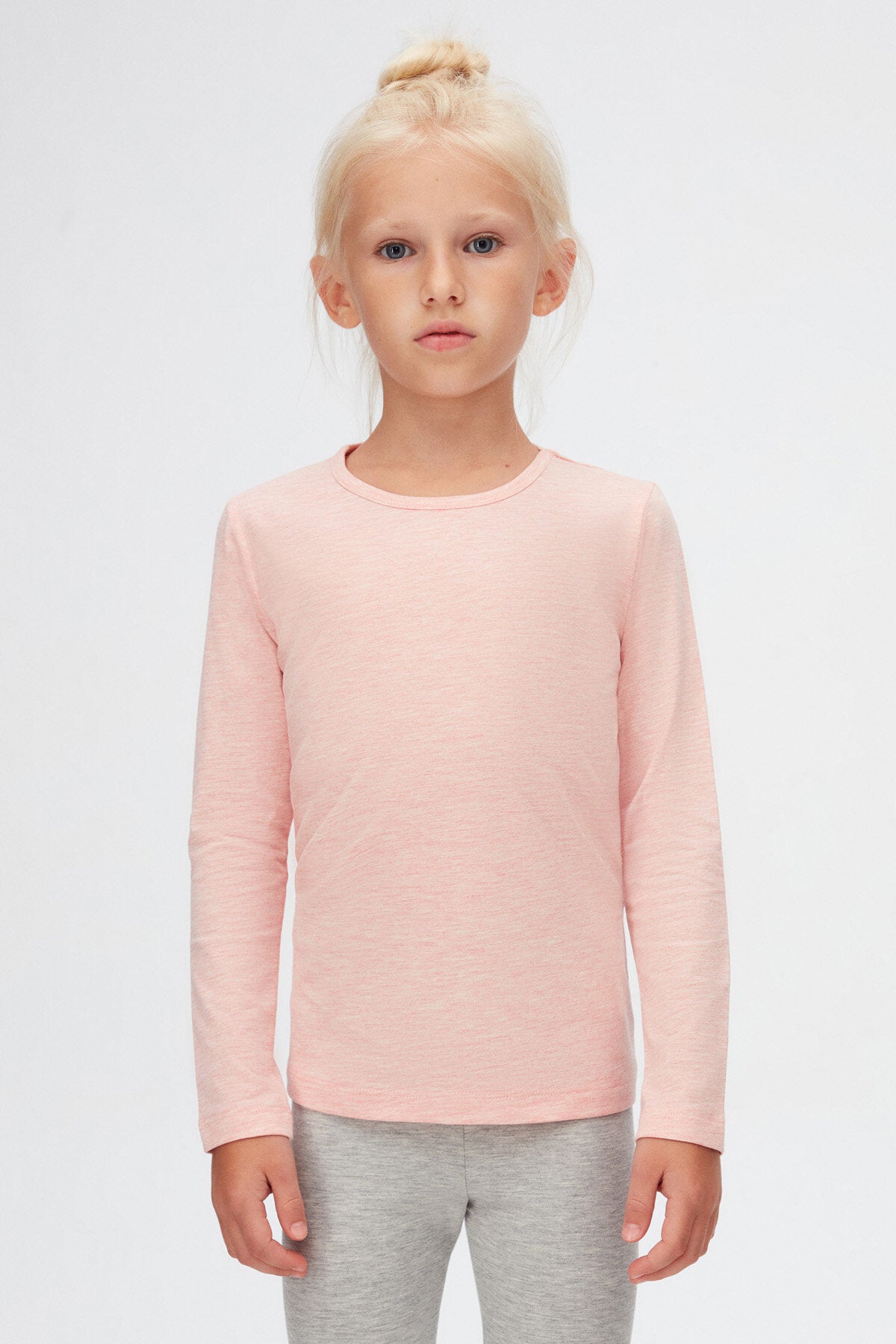 Girls' Basic Seasonal Stretch Long Sleeve T-Shirt (DARK PINK MELANGE)