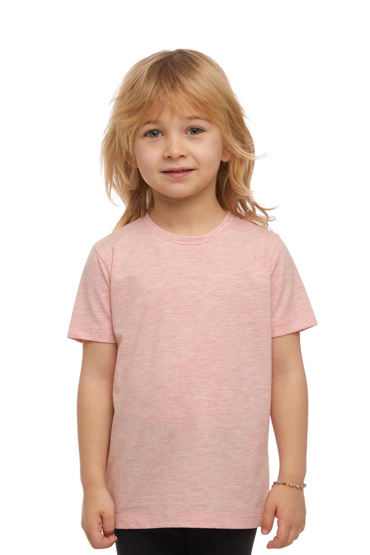 Basic Unisex Kids Crew Neck Short Sleeve T-Shirt (DARK PINK MELANGE)