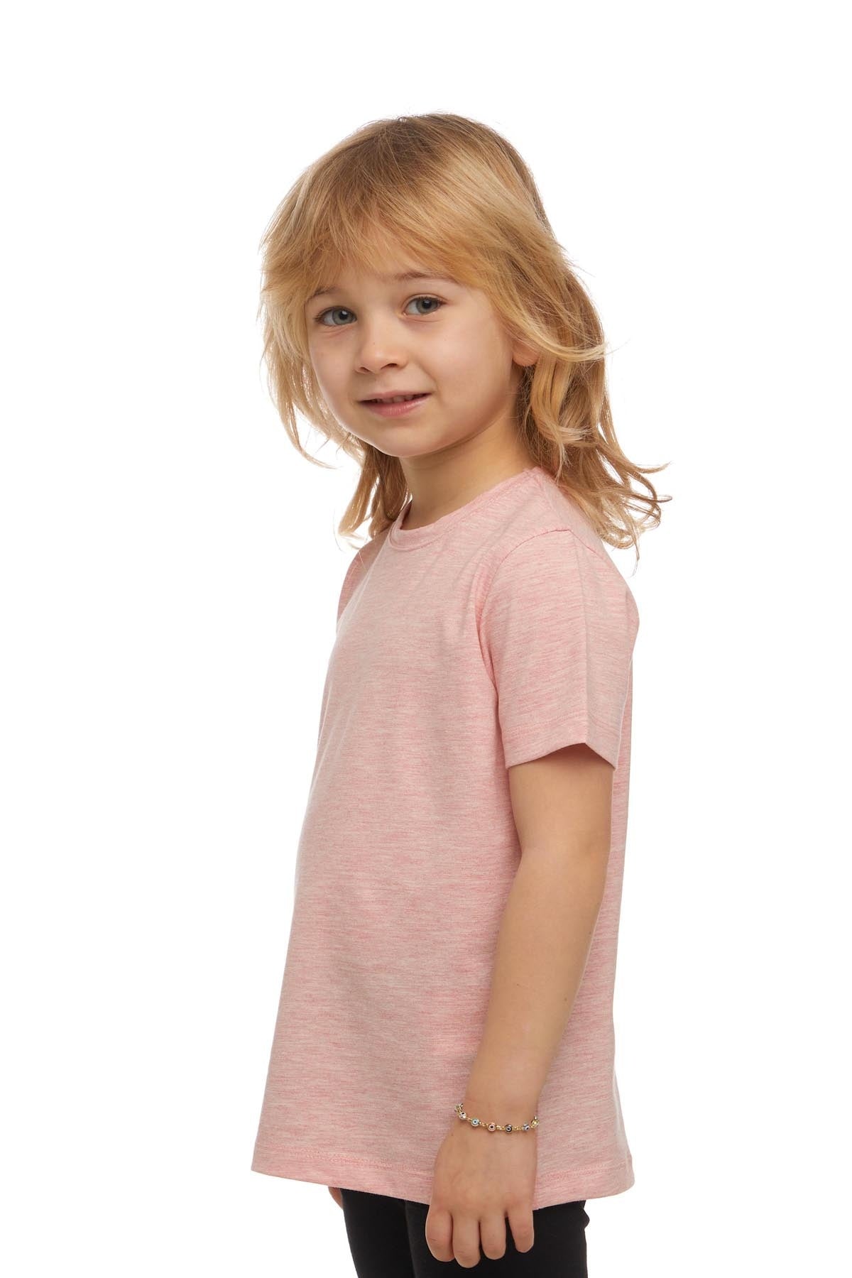 Basic Unisex Kids Crew Neck Short Sleeve T-Shirt (DARK PINK MELANGE)