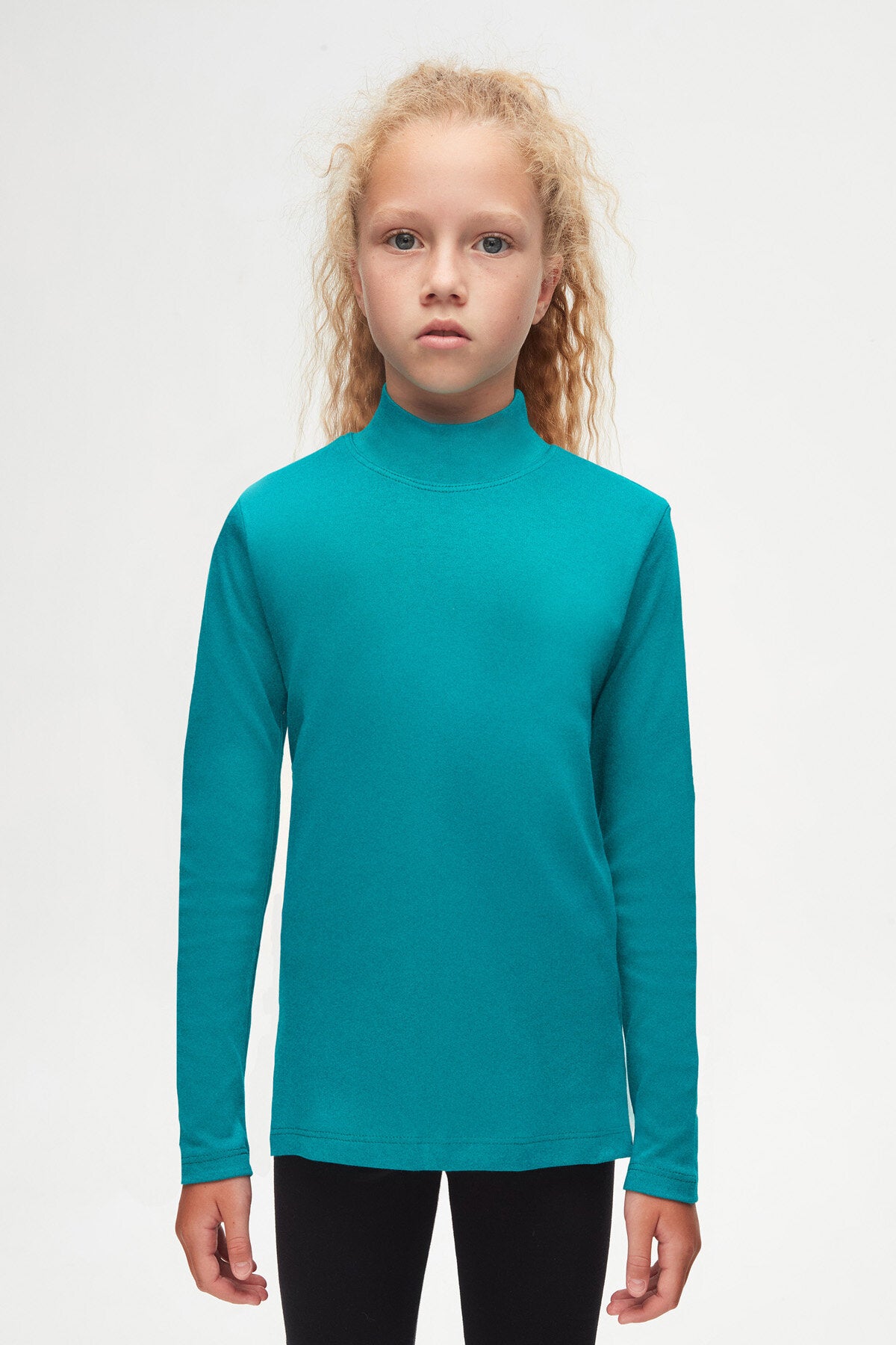 Girls' Basic Winter Mock Neck Long Sleeve T-Shirt (PACIFIC)