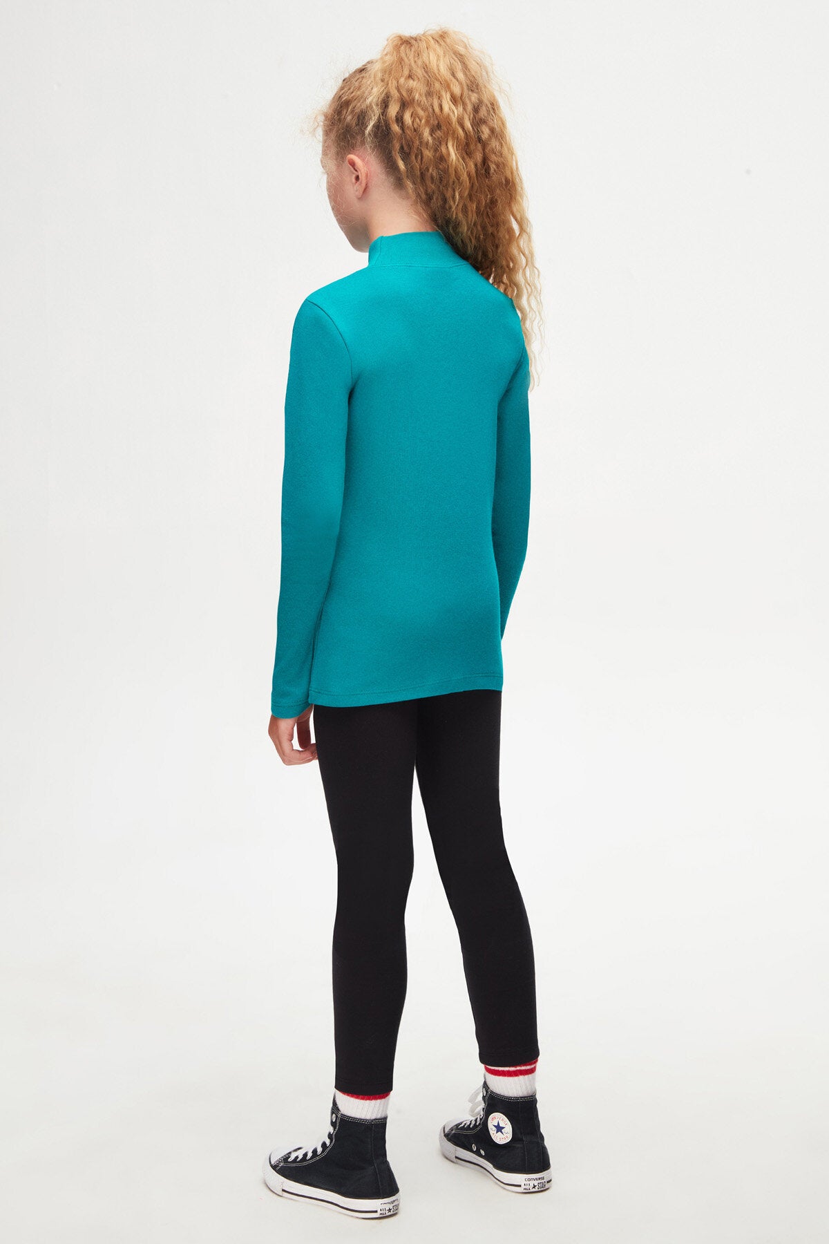 Girls' Basic Winter Mock Neck Long Sleeve T-Shirt (PACIFIC)