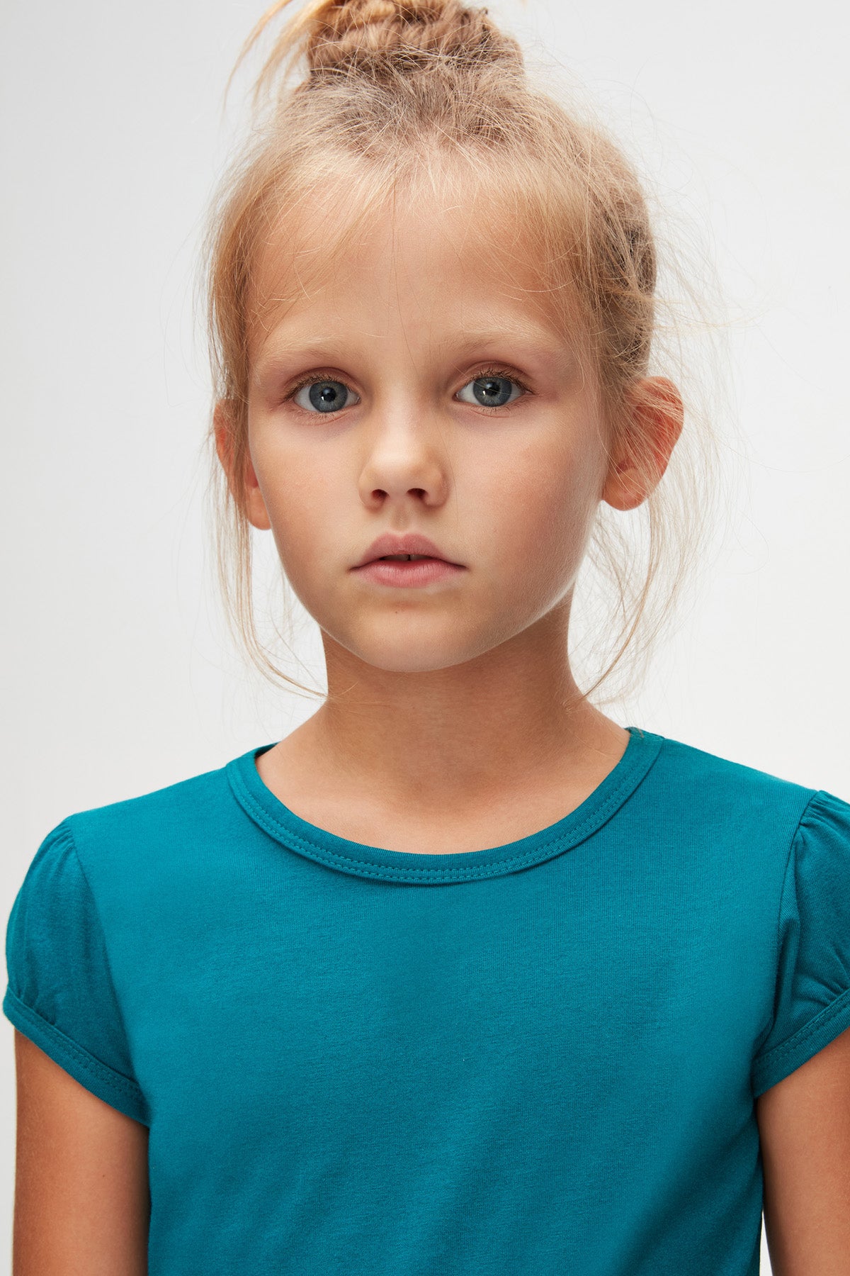 Girls' Basic Crew Neck Puff Sleeve T-Shirt (PACIFIC)
