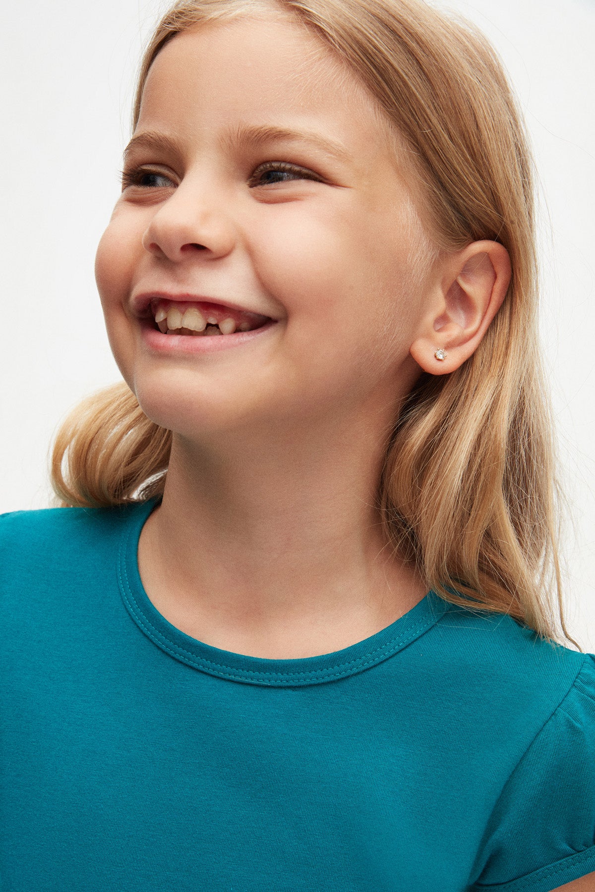 Girls' Basic Crew Neck Puff Sleeve T-Shirt (PACIFIC)