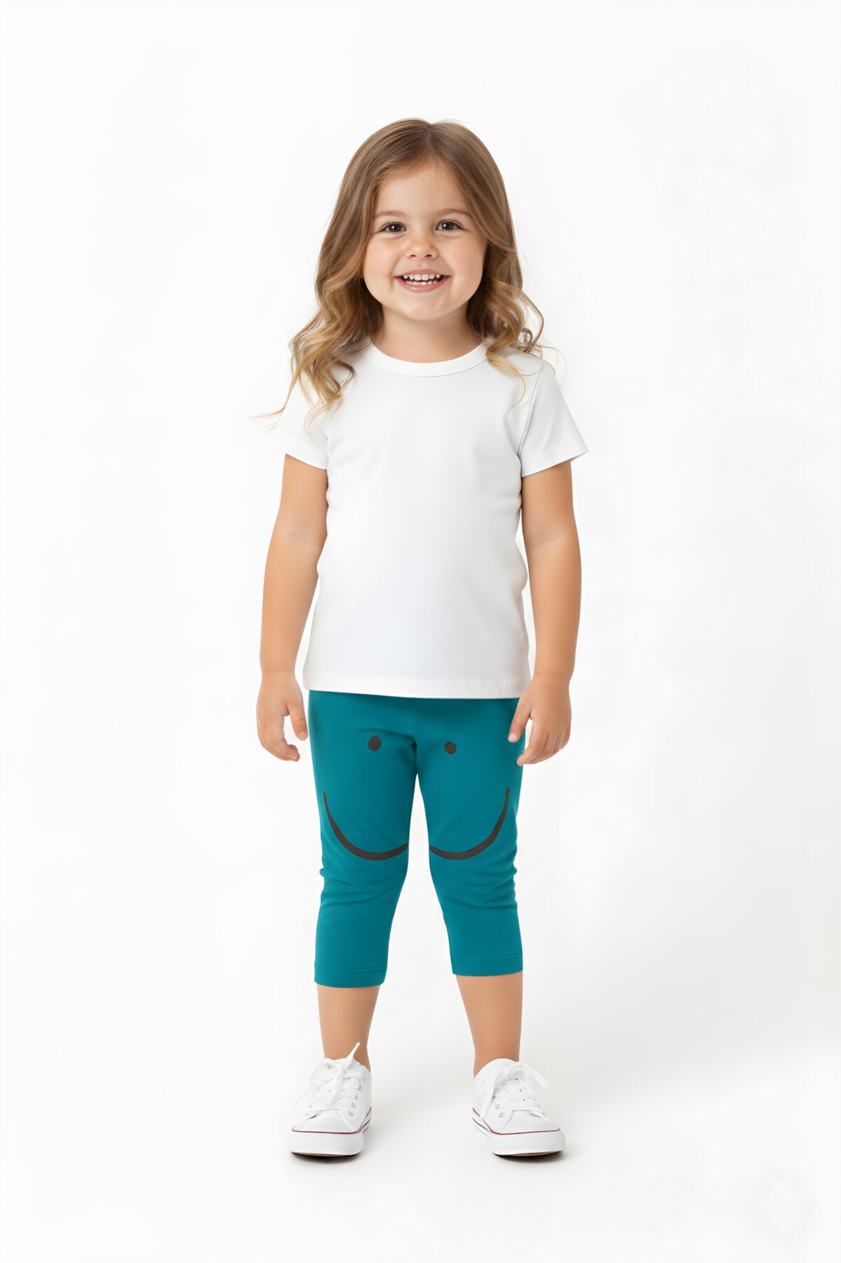 Baby Smiley Face Knee Print Capri Pants (PACIFIC)