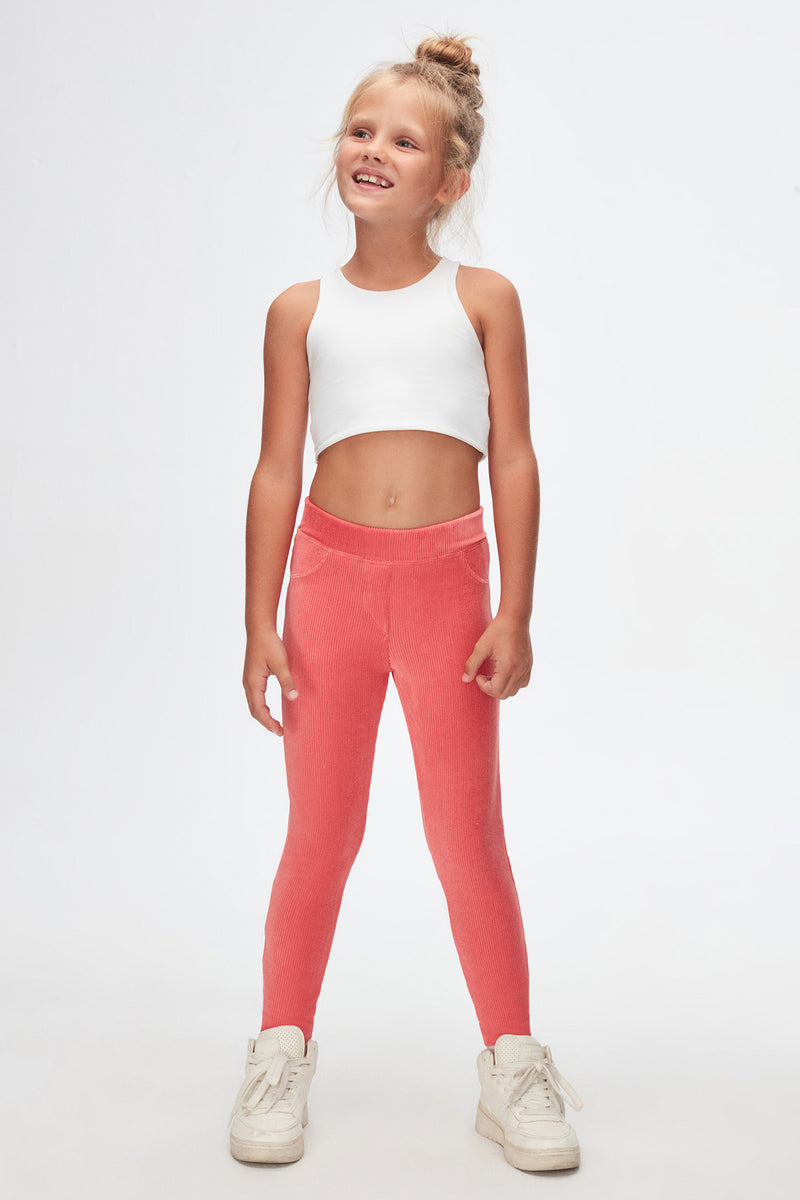Girls' Ribbed Corduroy Leggings with Pockets