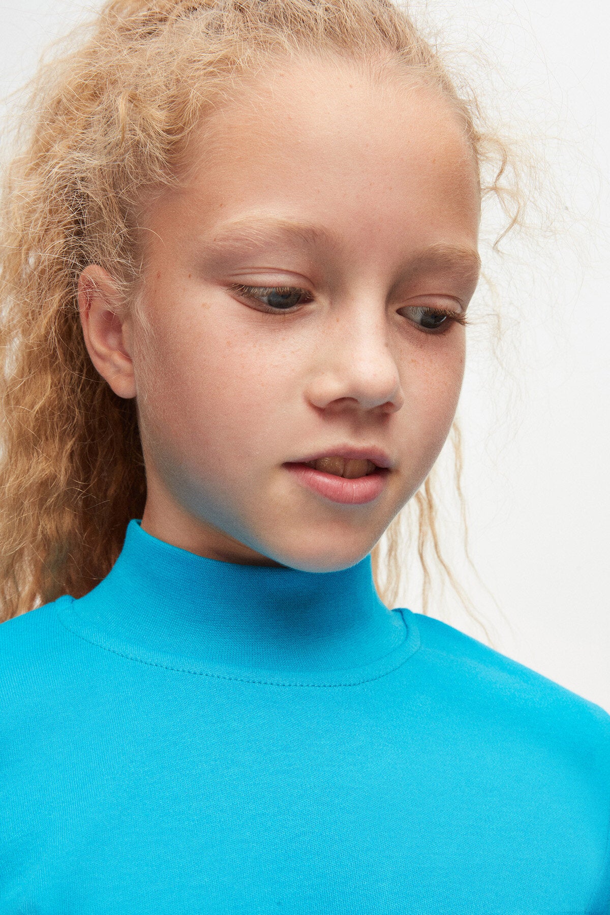 Girls' Basic Winter Mock Neck Long Sleeve T-Shirt (OCEAN TURQUOISE)