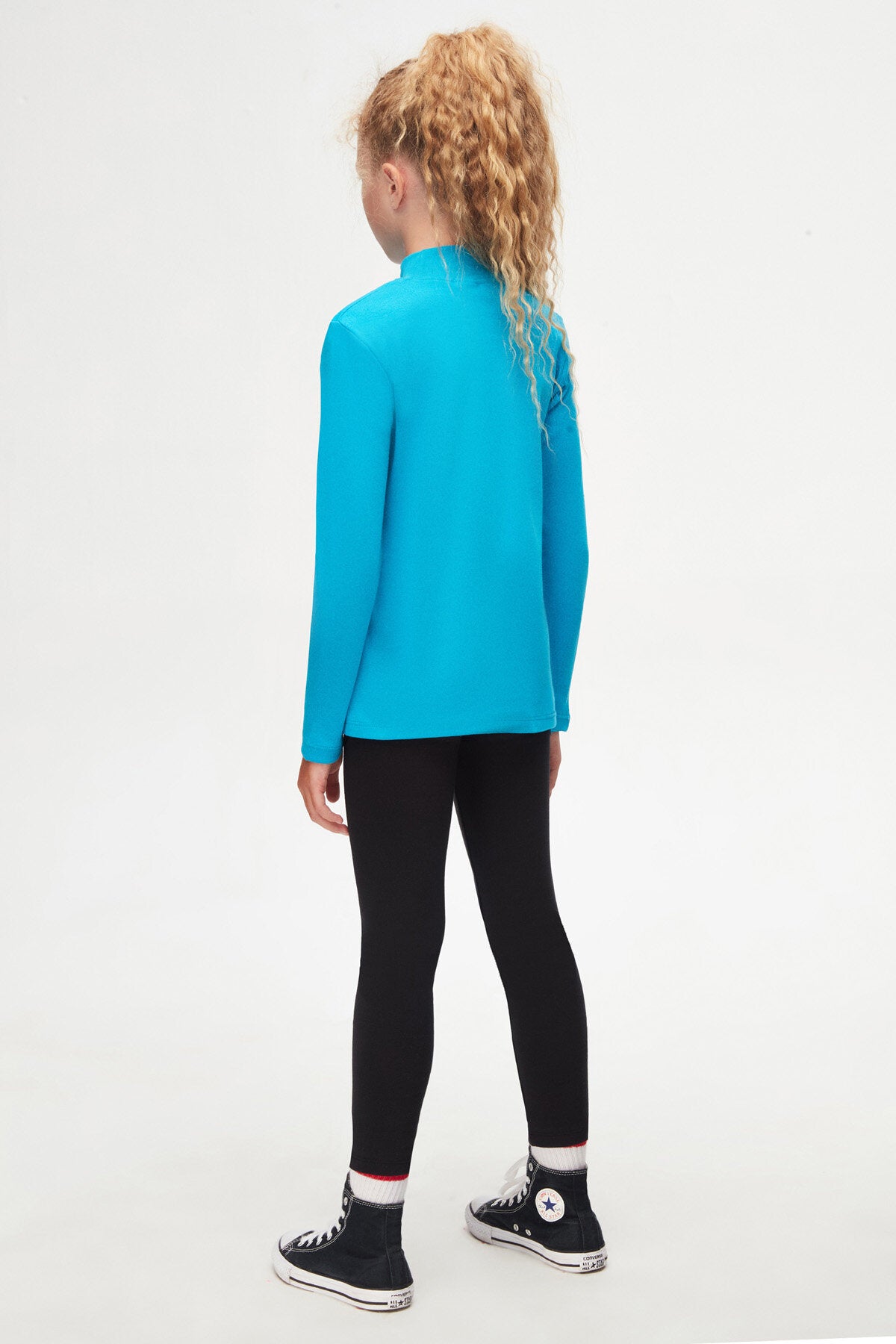 Girls' Basic Winter Mock Neck Long Sleeve T-Shirt (OCEAN TURQUOISE)