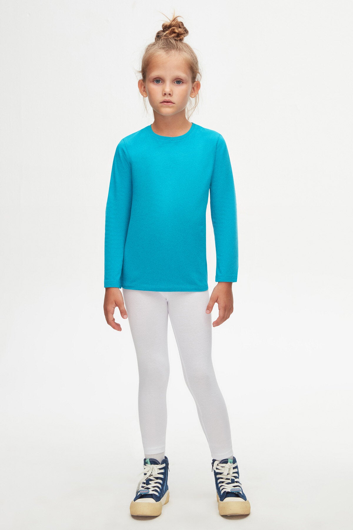Basic Unisex Kids Seasonal Crew Neck Long Sleeve T-Shirt (OCEAN TURQUOISE)