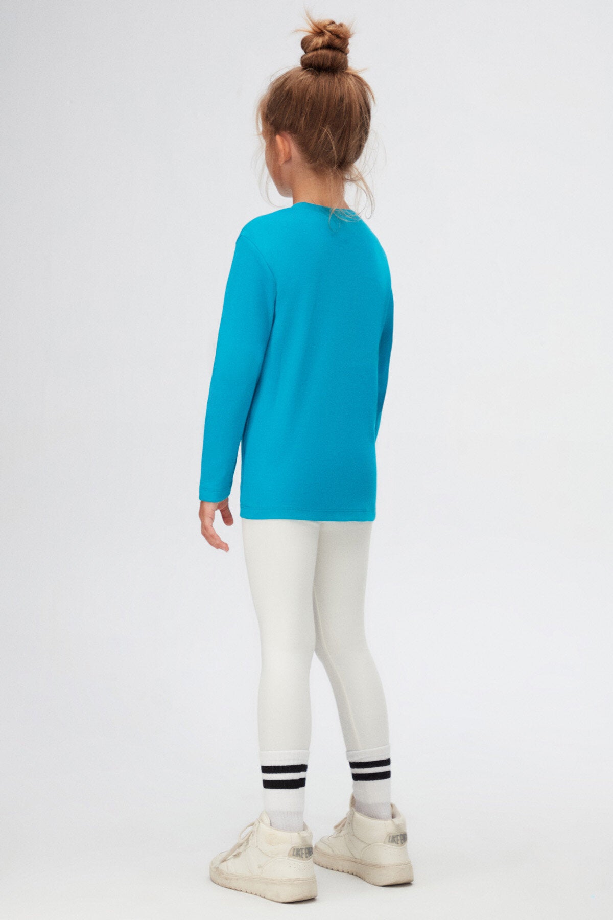 Basic Unisex Kids Winter Crew Neck Long Sleeve T-Shirt (OCEAN TURQUOISE)