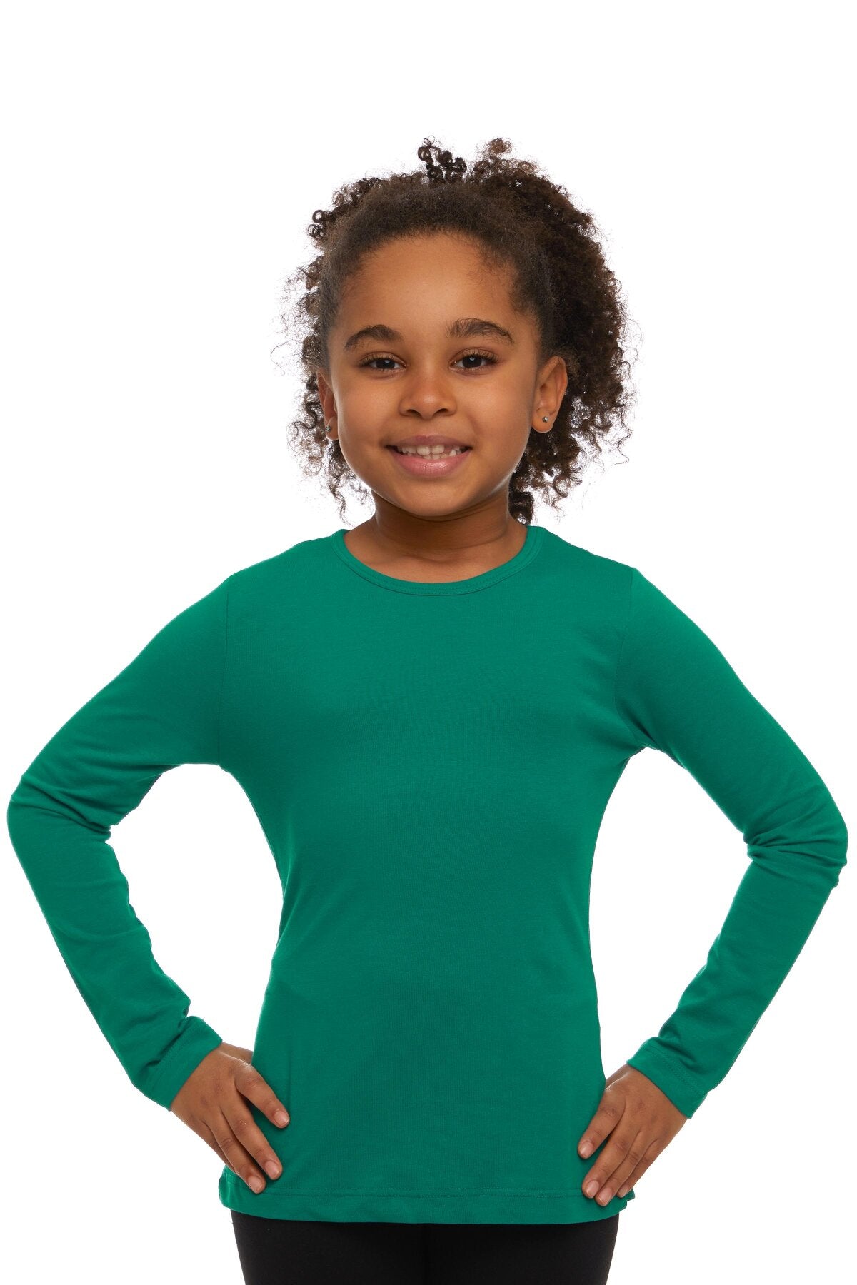 Girls' Basic Seasonal Stretch Long Sleeve T-Shirt (DYNASTY GREEN)