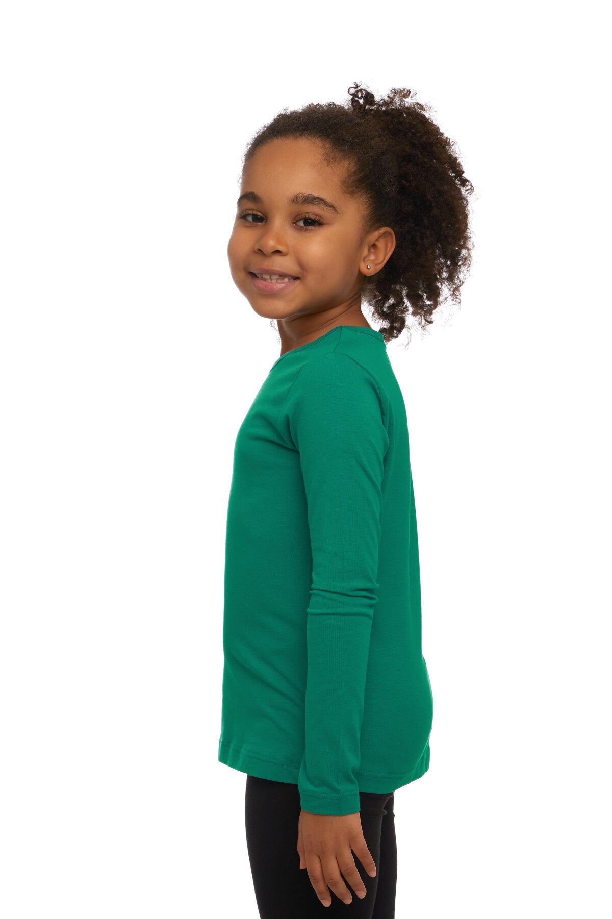Girls' Basic Seasonal Stretch Long Sleeve T-Shirt (DYNASTY GREEN)
