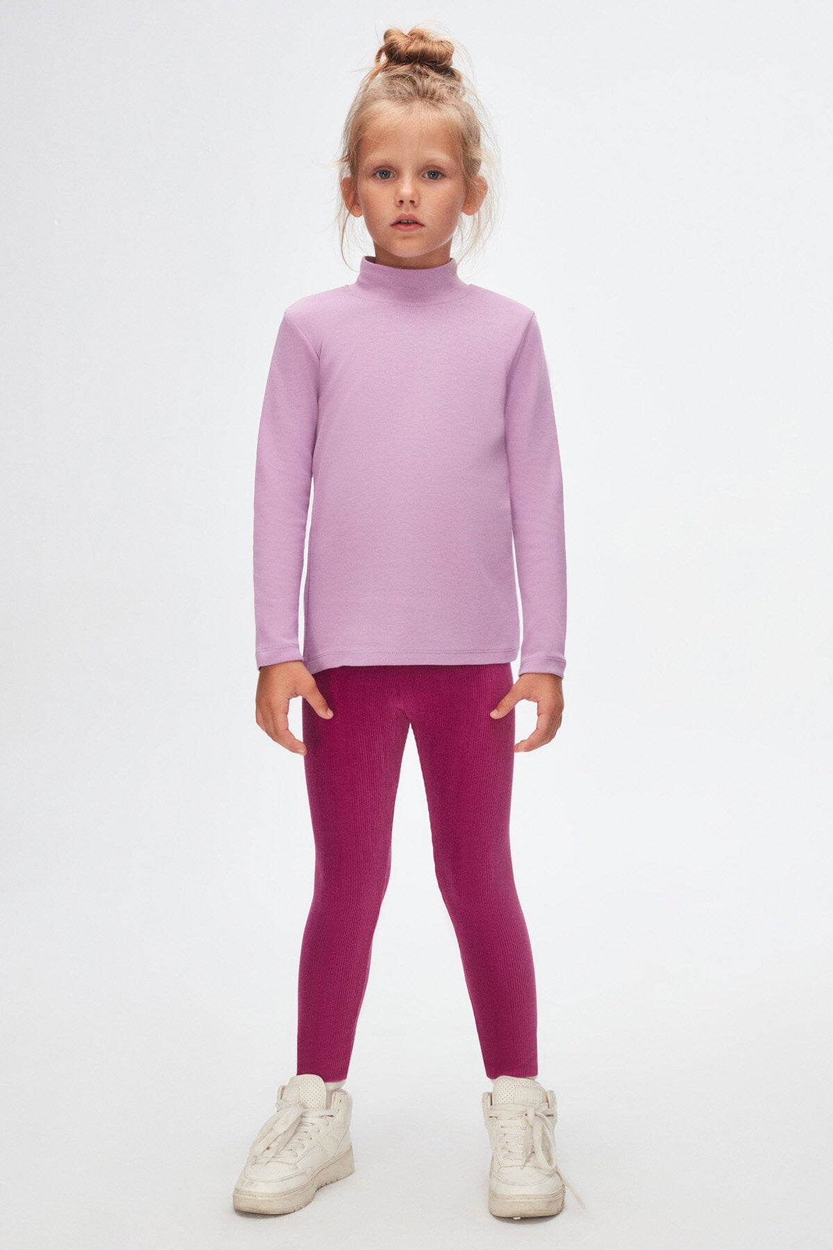 Girls' Basic Winter Mock Neck Long Sleeve T-Shirt (ORCHID BLOOM)