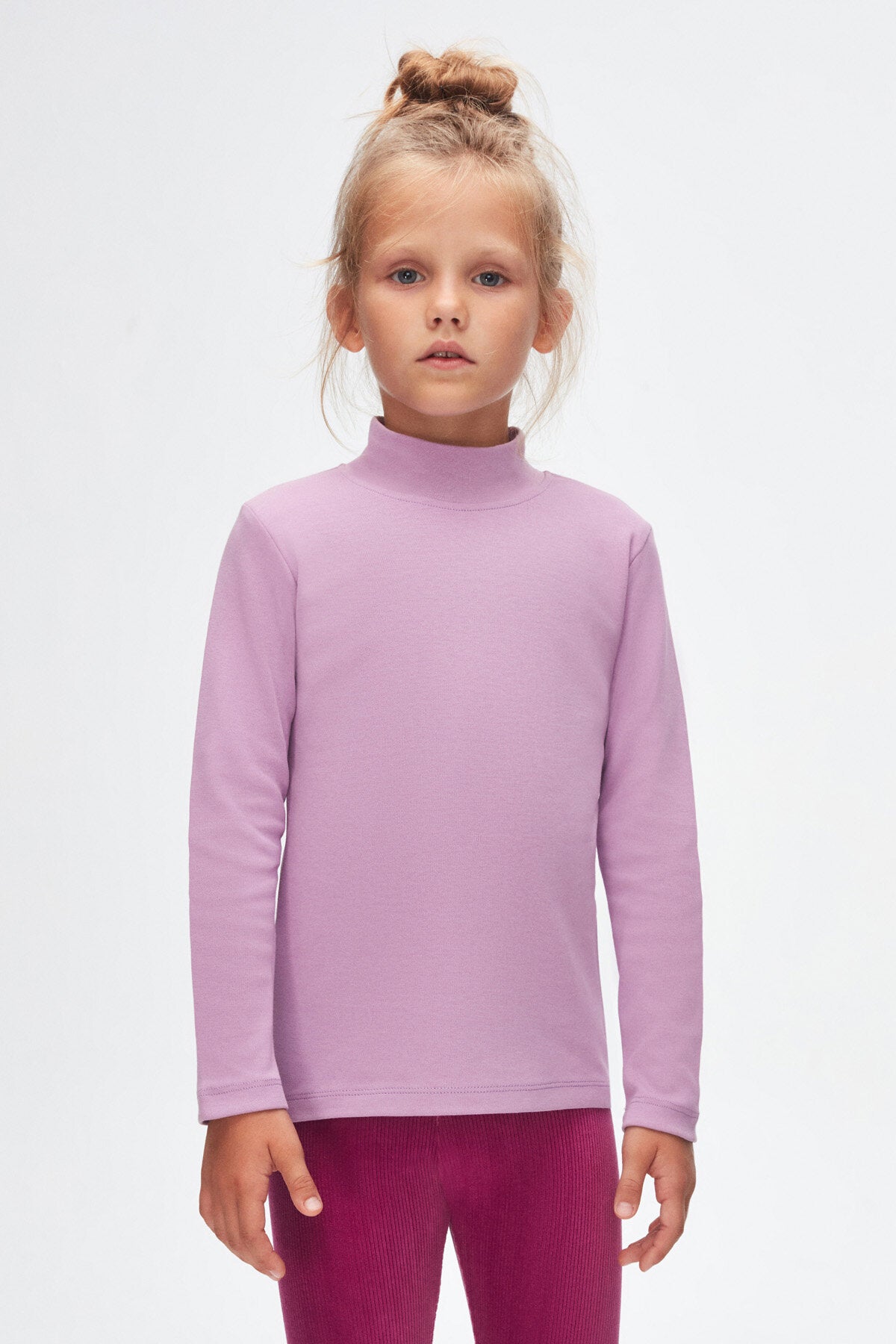 Girls' Basic Winter Mock Neck Long Sleeve T-Shirt (ORCHID BLOOM)