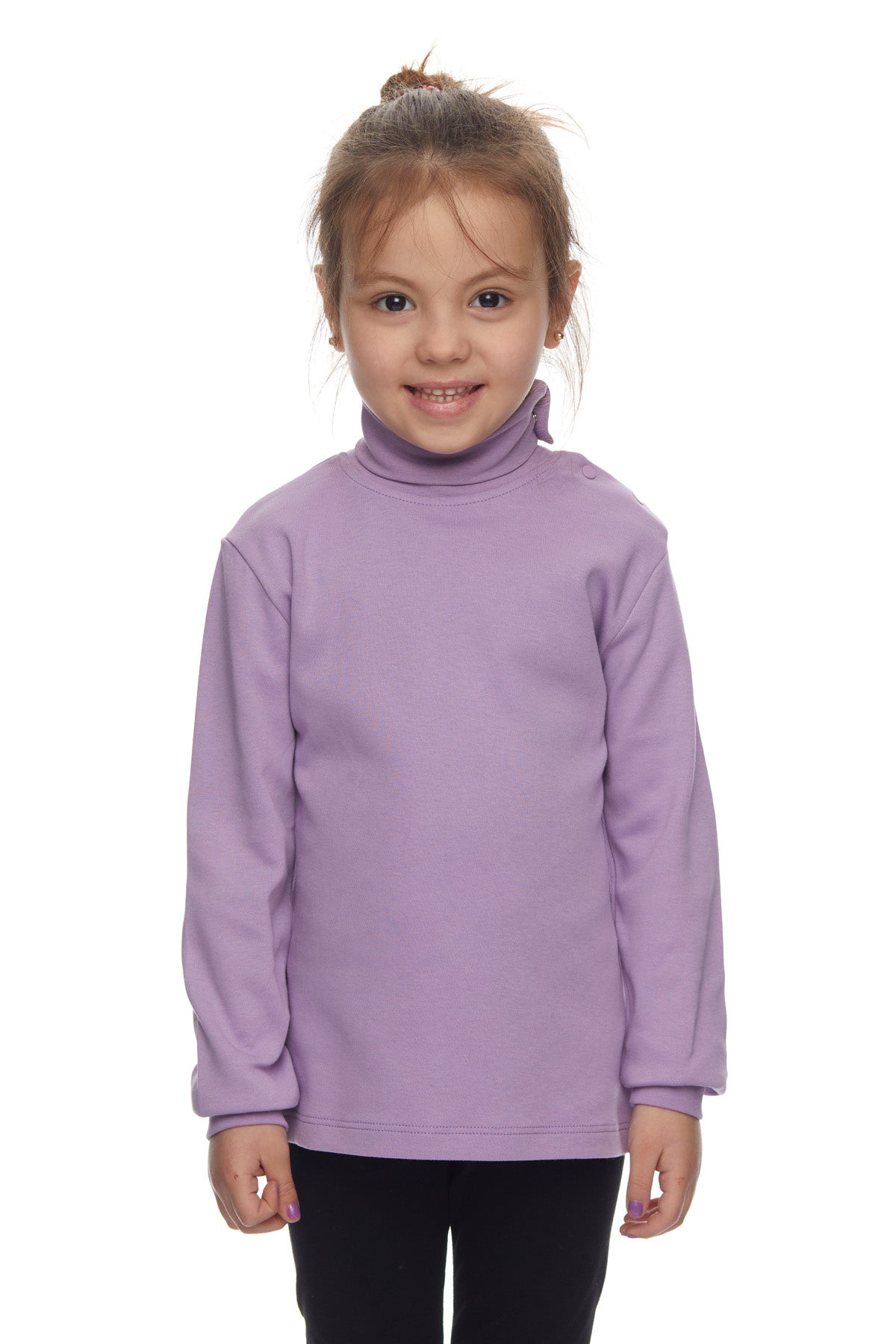 Girls' Basic Snap-Button Full Turtleneck Fleeced Winter Long Sleeve T-Shirt (ORCHID BLOOM)