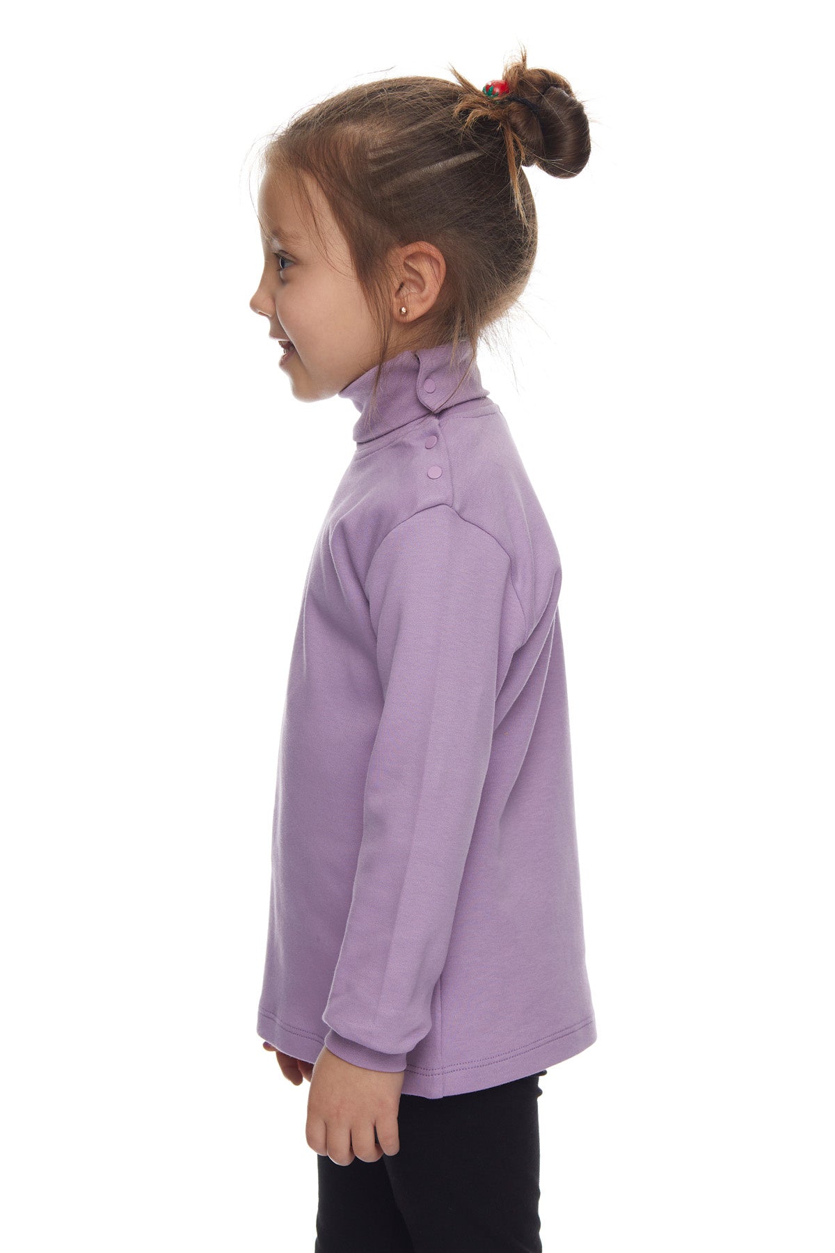 Girls' Basic Snap-Button Full Turtleneck Fleeced Winter Long Sleeve T-Shirt (ORCHID BLOOM)