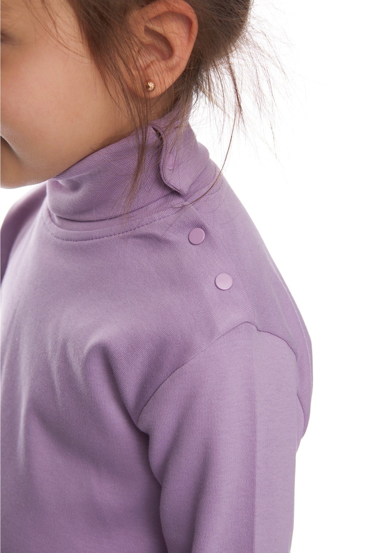 Girls' Basic Snap-Button Full Turtleneck Fleeced Winter Long Sleeve T-Shirt (ORCHID BLOOM)