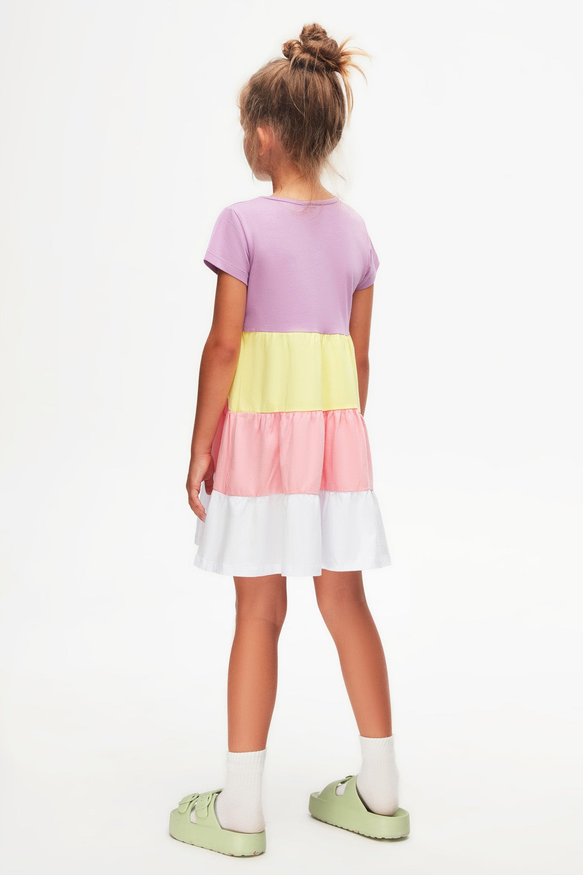 Girls Bow Tiered Short Sleeve Dress