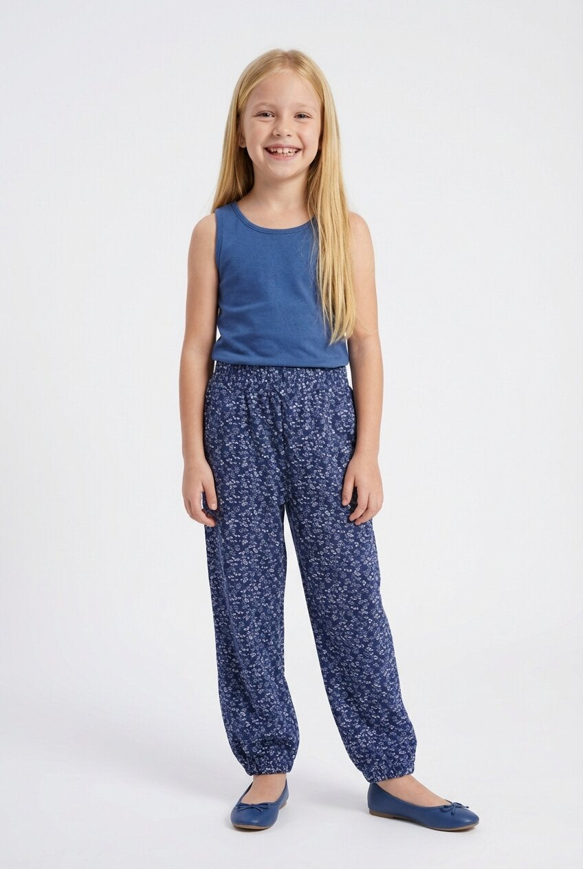 Girls' Tiny Flower Patterned Two-Thread Joggers with Pockets_sizechart