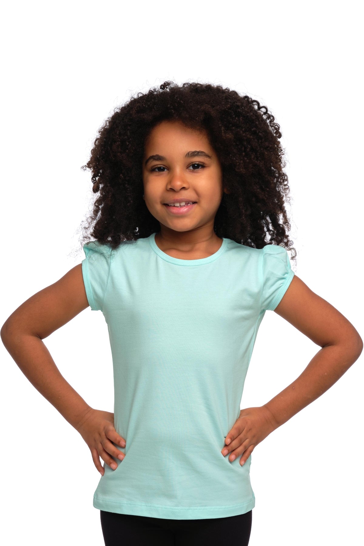 Girls' Basic Crew Neck Puff Sleeve T-Shirt (MINT)