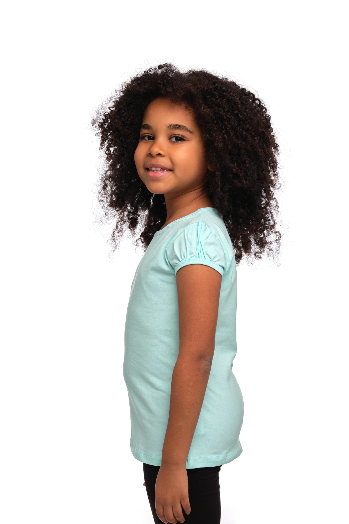 Girls' Basic Crew Neck Puff Sleeve T-Shirt (MINT)
