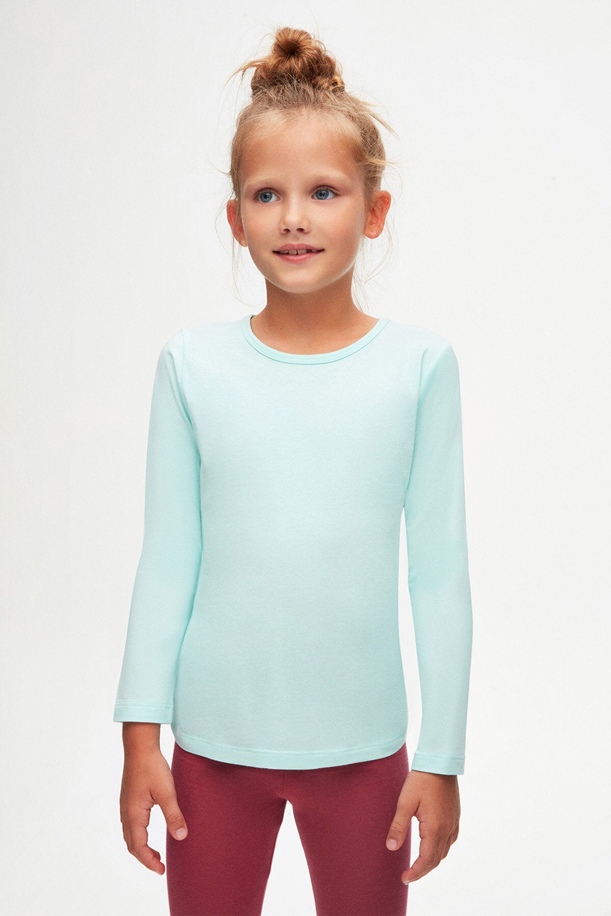 Girls' Basic Seasonal Stretch Long Sleeve T-Shirt (MINT)