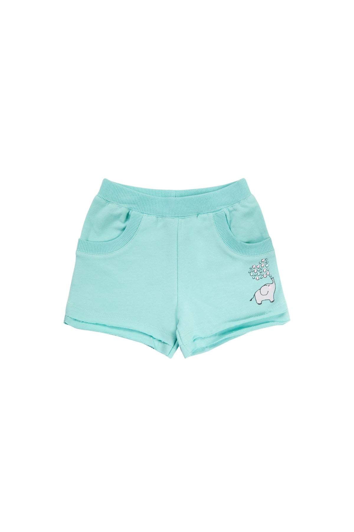 Girls' Elephant Print French Terry Shorts with Pockets (MINT)