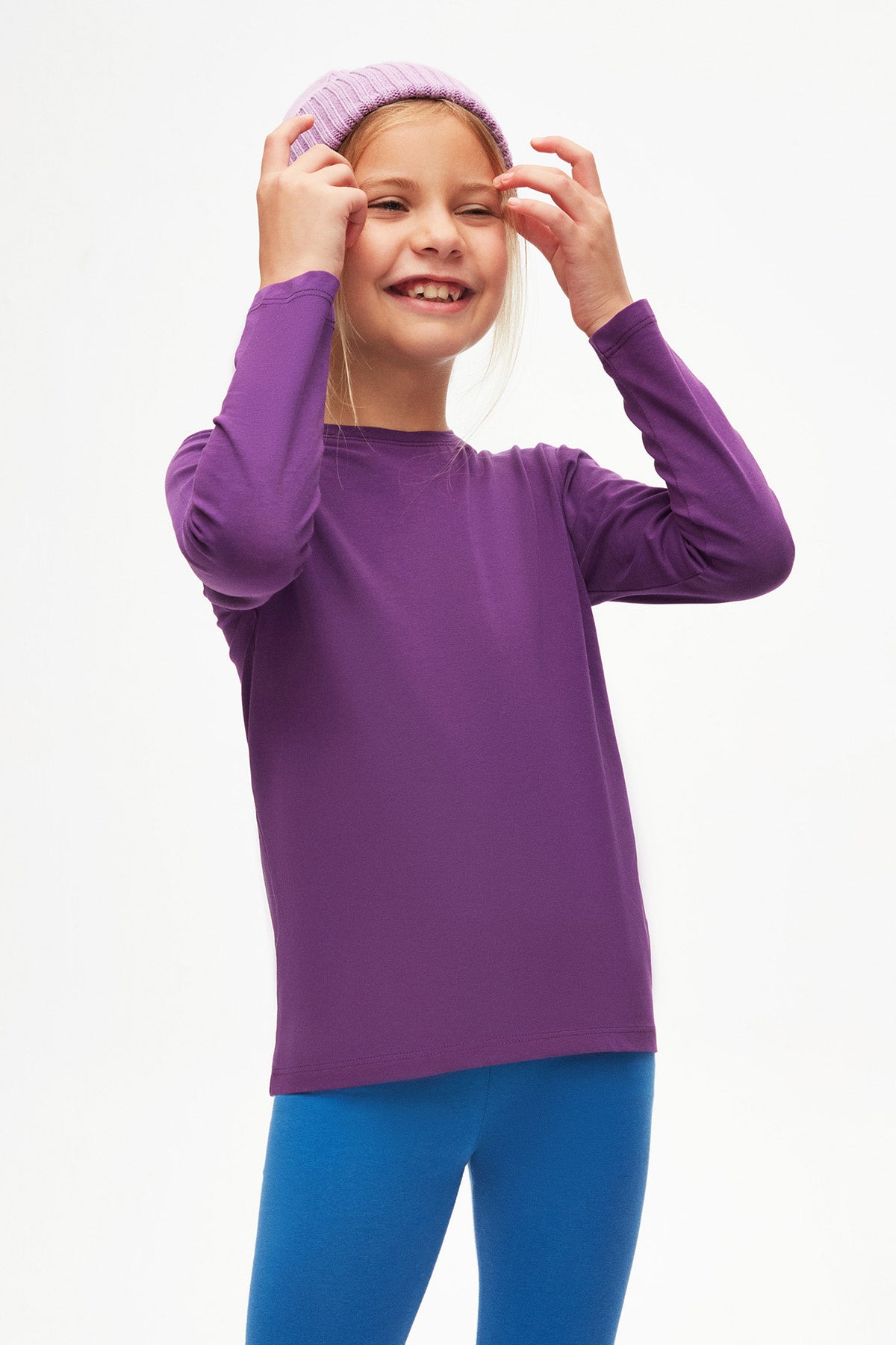 Basic Unisex Kids Seasonal Crew Neck Long Sleeve T-Shirt (ROYAL PURPLE)
