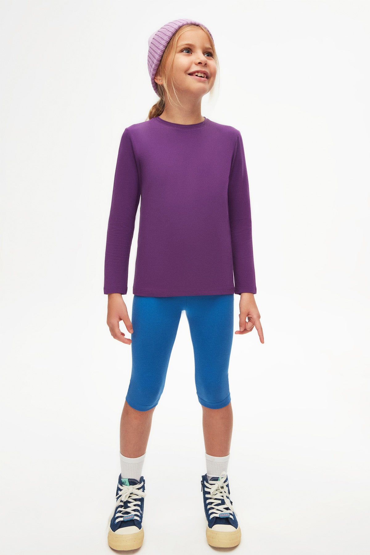 Basic Unisex Kids Seasonal Crew Neck Long Sleeve T-Shirt (ROYAL PURPLE)