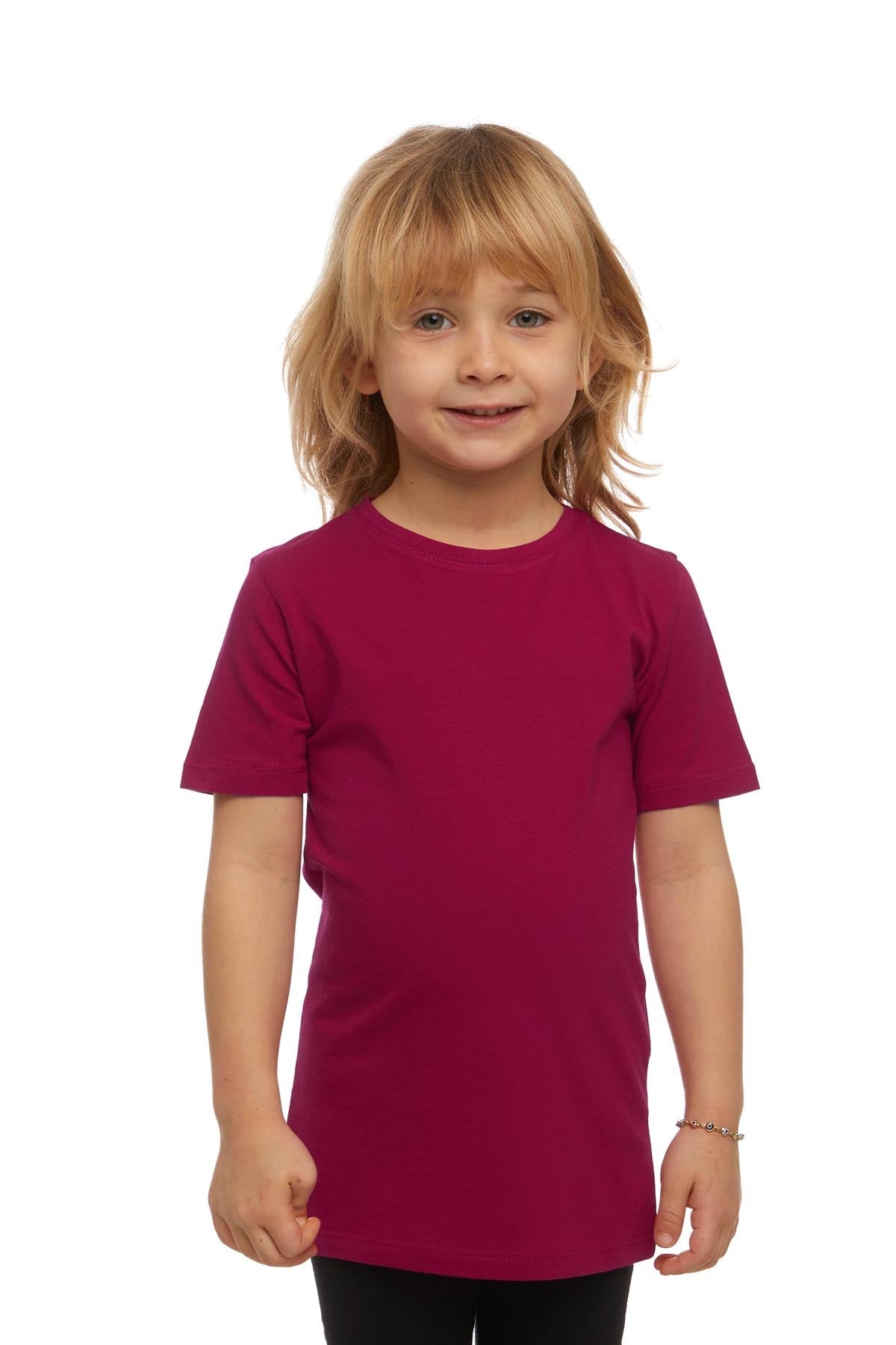 Basic Unisex Kids Crew Neck Short Sleeve T-Shirt (CRIMSON)