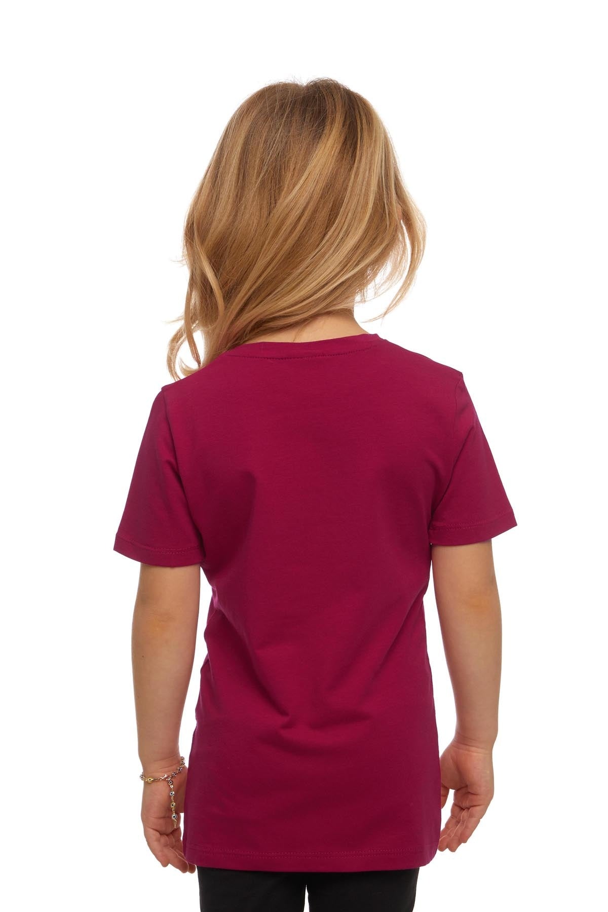 Basic Unisex Kids Crew Neck Short Sleeve T-Shirt (CRIMSON)