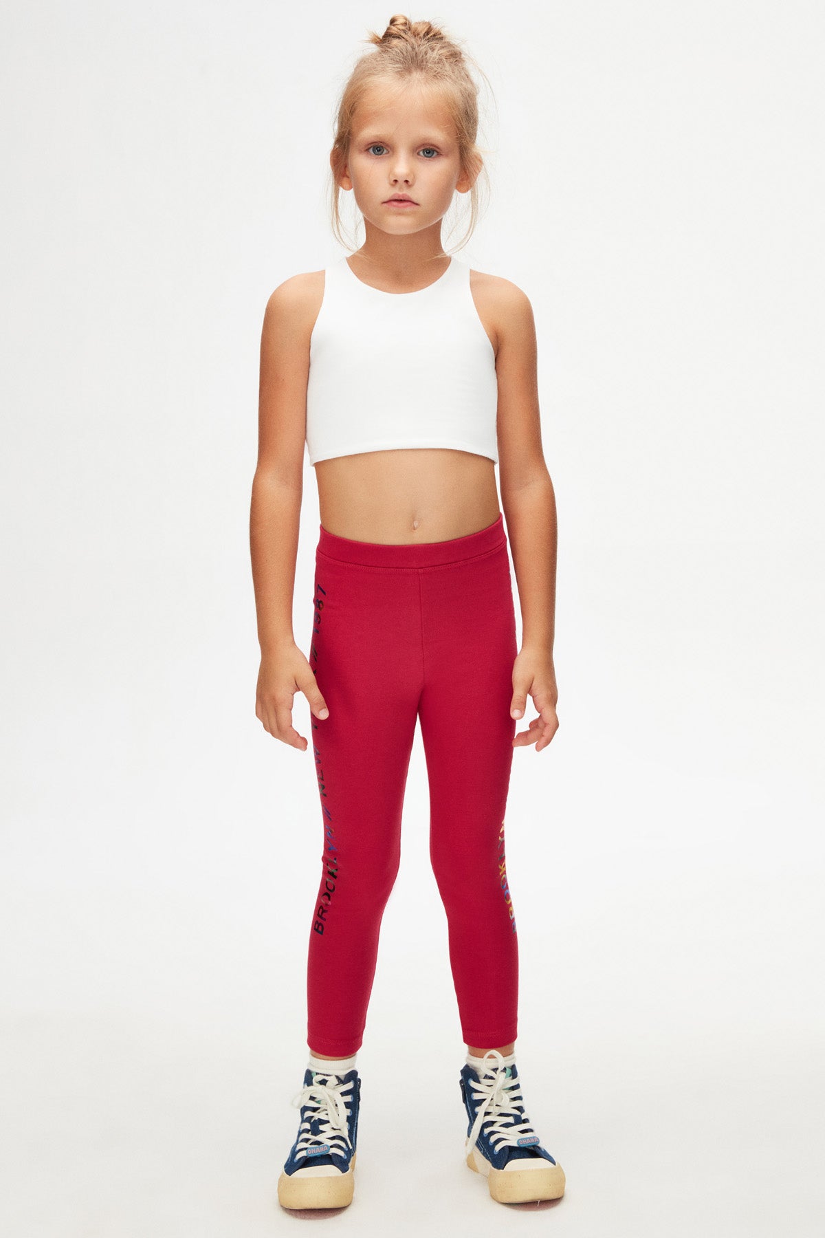 Girls' New York Printed Fleece-Lined Winter Leggings (CRIMSON)