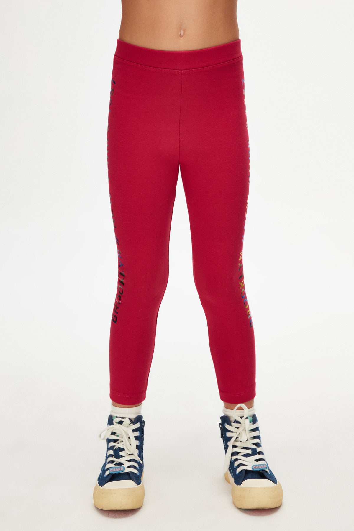 Girls' New York Printed Fleece-Lined Winter Leggings (CRIMSON)