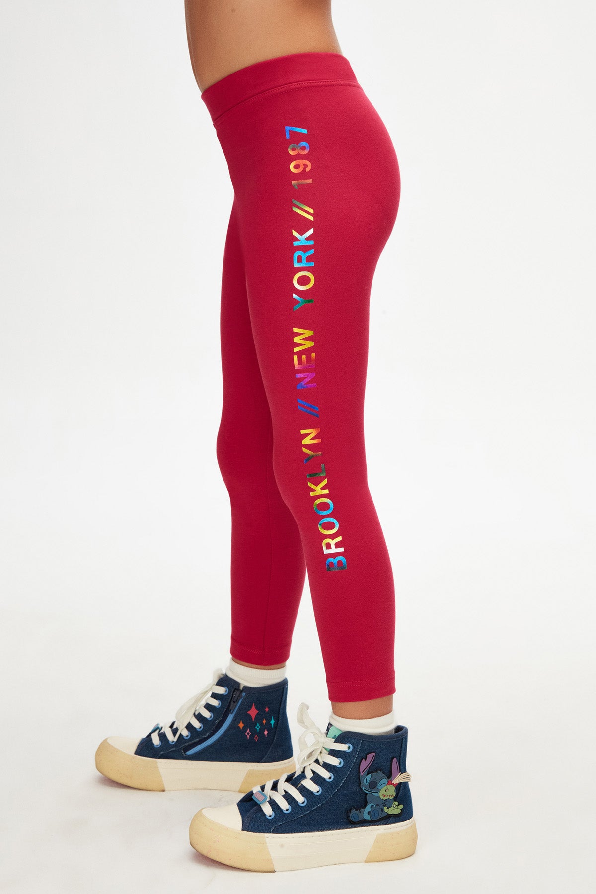 Girls' New York Printed Fleece-Lined Winter Leggings (CRIMSON)