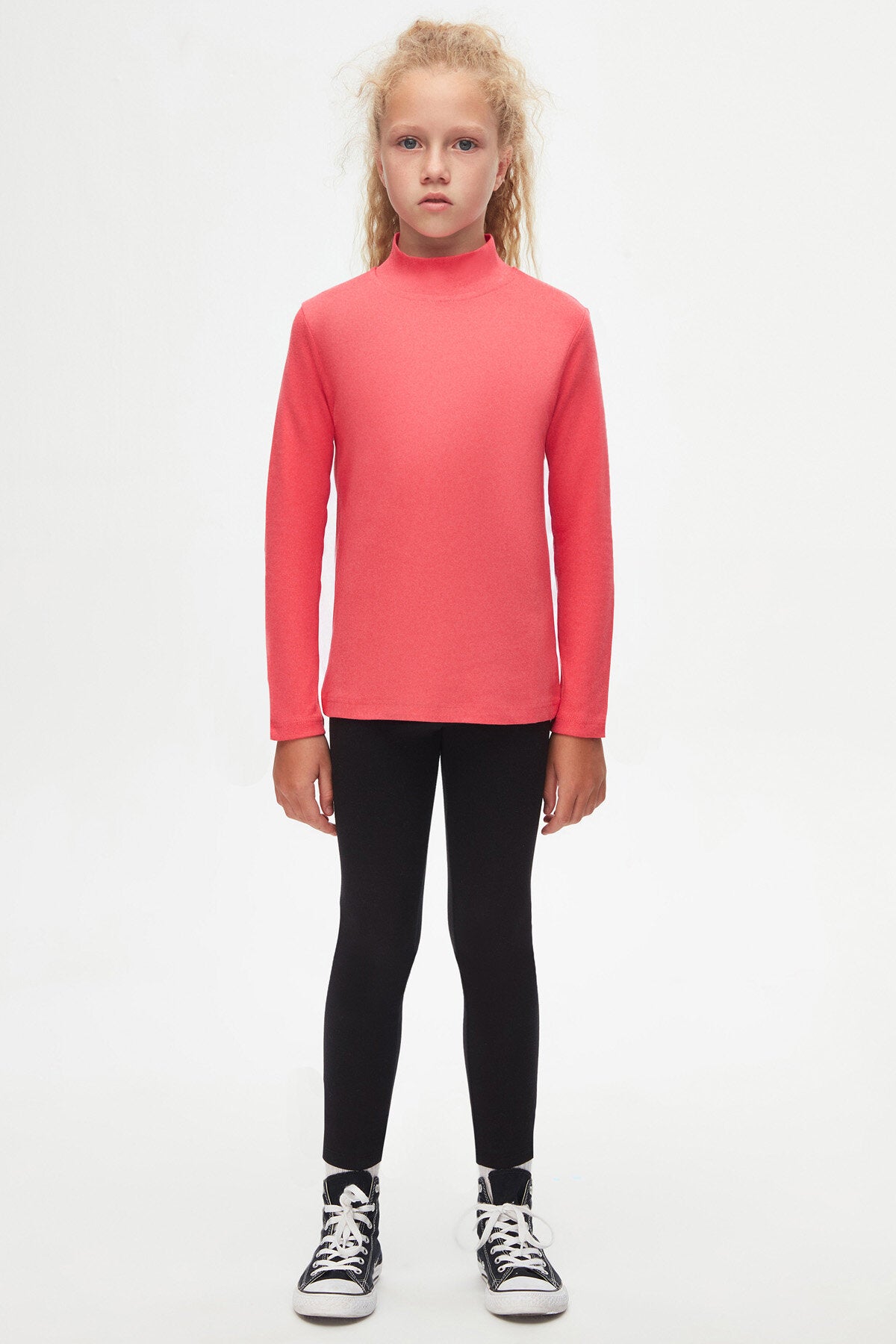Girls' Basic Winter Mock Neck Long Sleeve T-Shirt (PARADISE PINK)