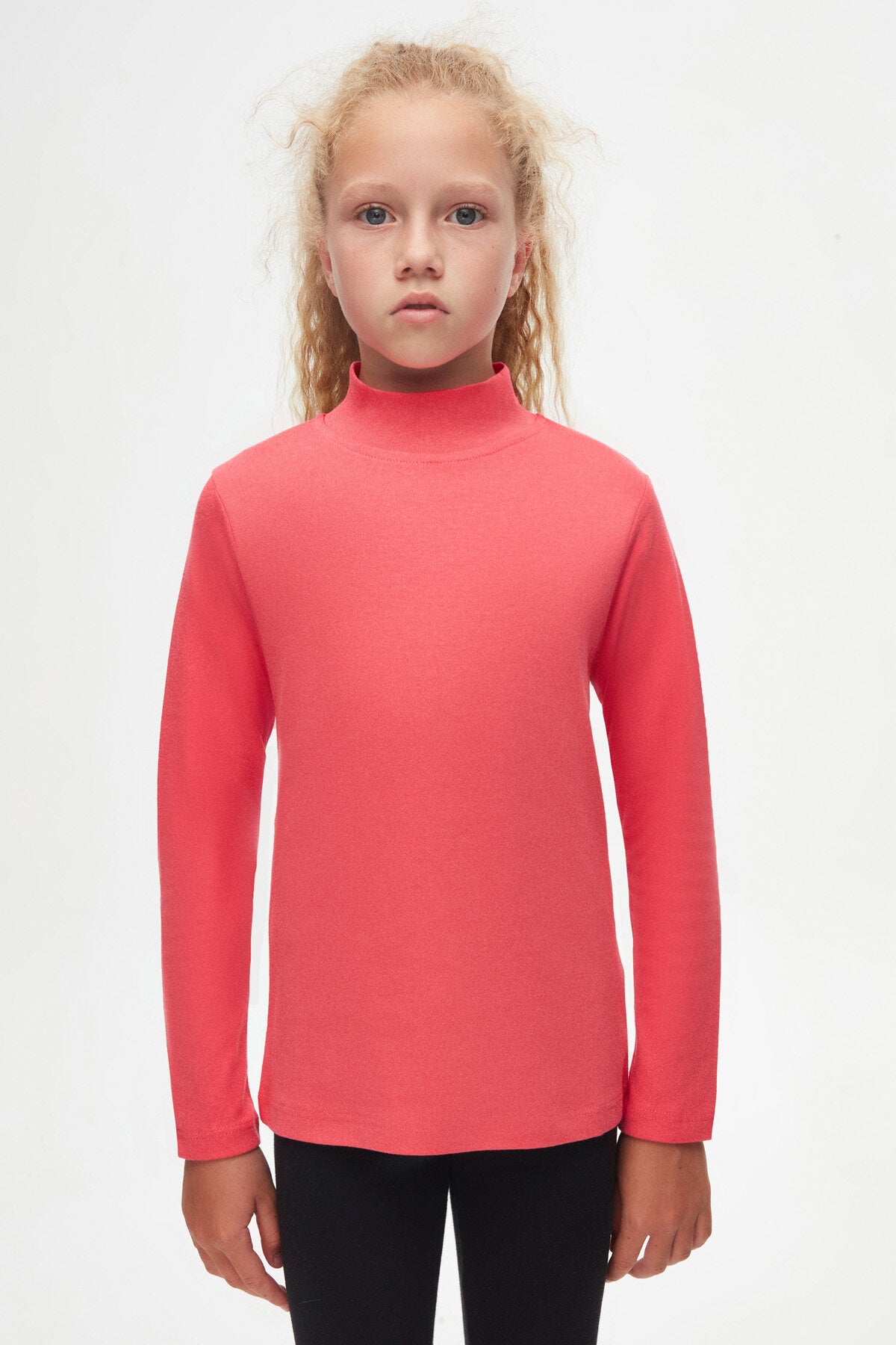 Girls' Basic Winter Mock Neck Long Sleeve T-Shirt (PARADISE PINK)