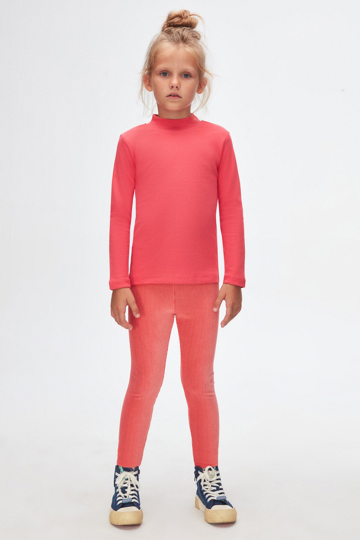 Girls' Basic Winter Mock Neck Long Sleeve T-Shirt (PARADISE PINK)