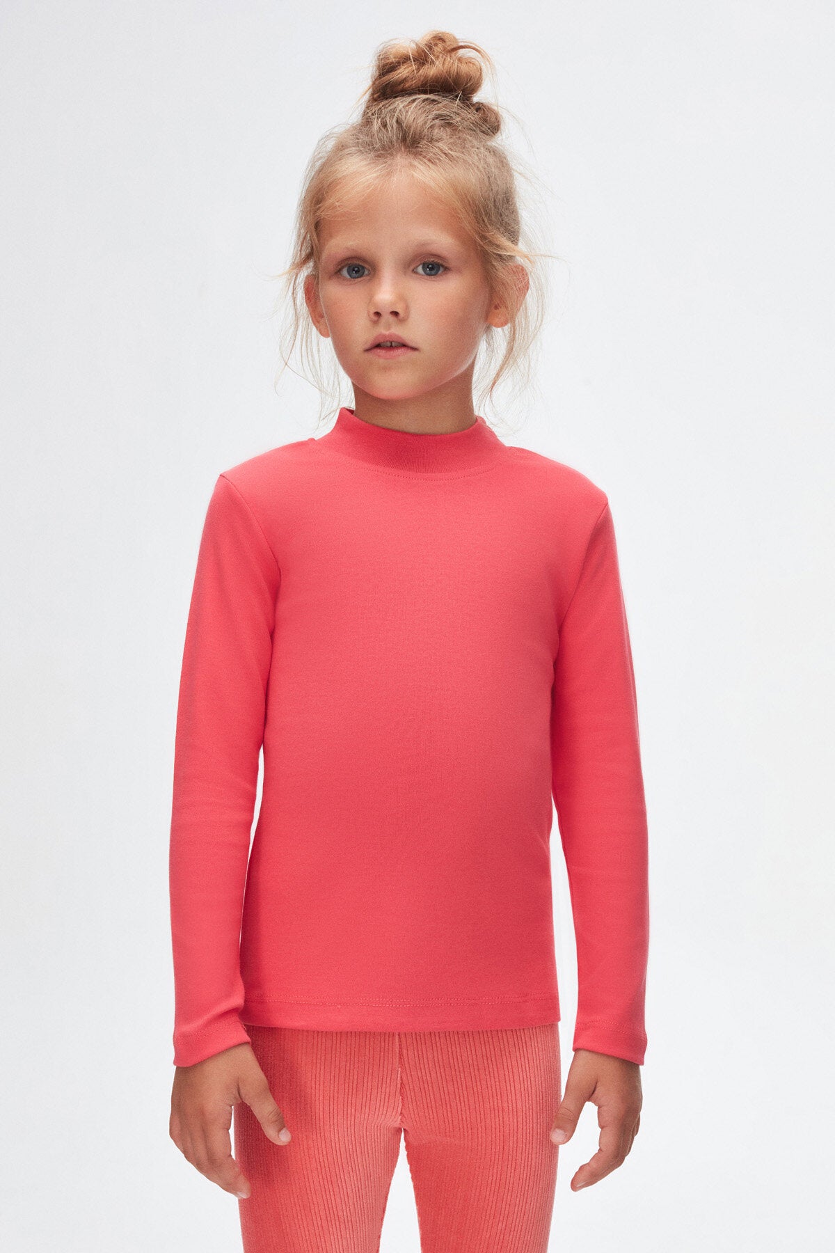 Girls' Basic Winter Mock Neck Long Sleeve T-Shirt (PARADISE PINK)