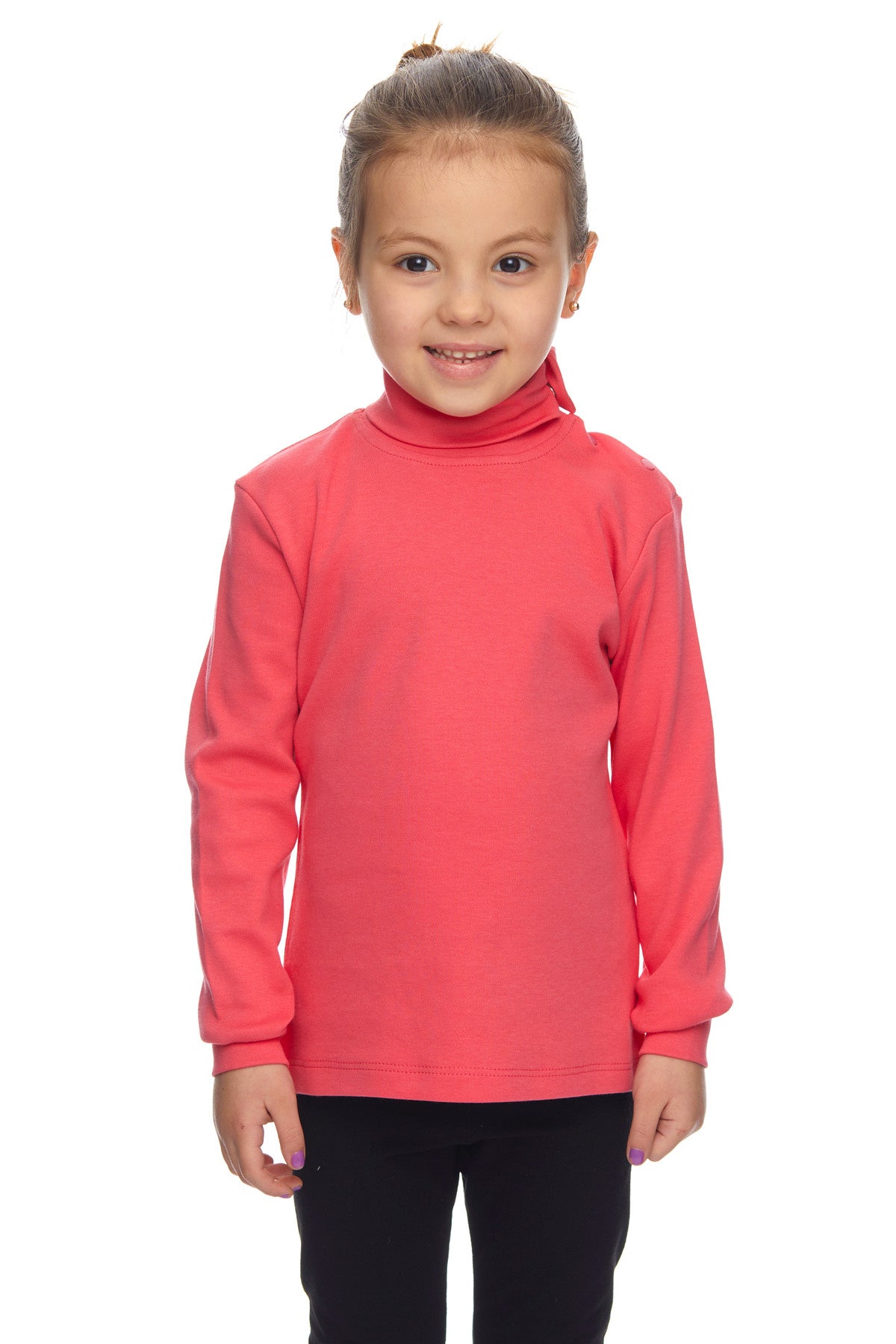 Girls' Basic Snap-Button Full Turtleneck Fleeced Winter Long Sleeve T-Shirt (PARADISE PINK)