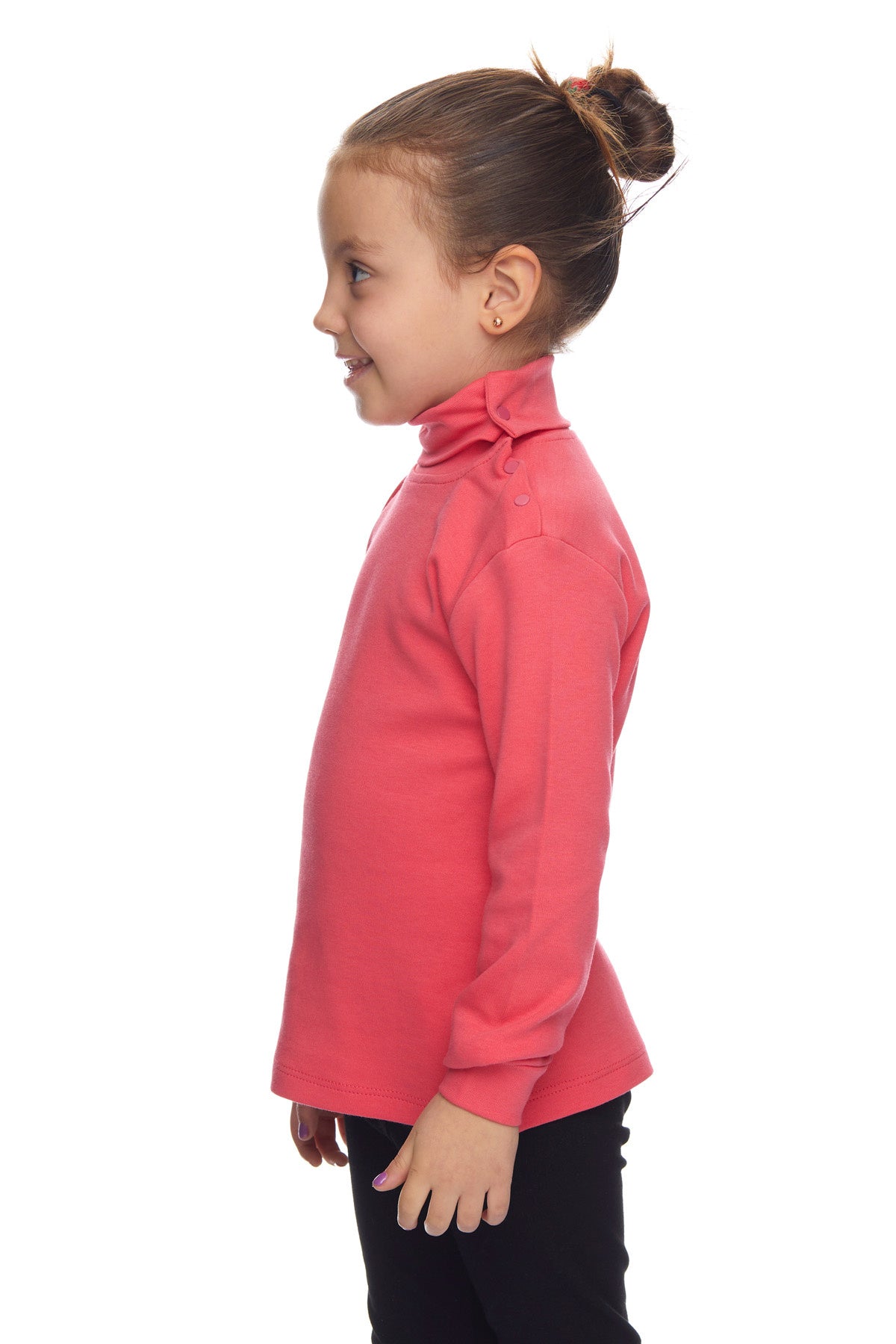 Girls' Basic Snap-Button Full Turtleneck Fleeced Winter Long Sleeve T-Shirt (PARADISE PINK)