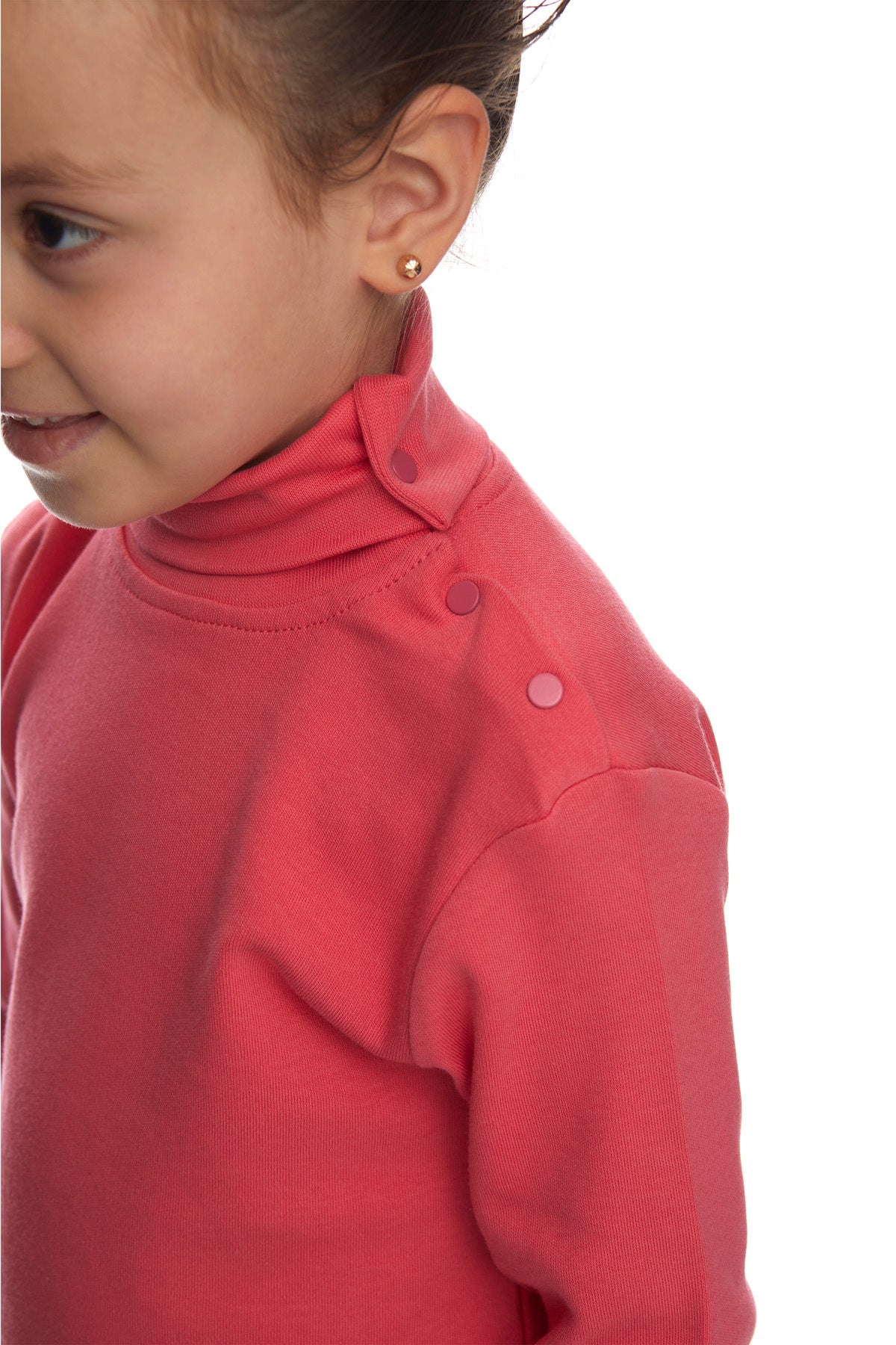 Girls' Basic Snap-Button Full Turtleneck Fleeced Winter Long Sleeve T-Shirt (PARADISE PINK)