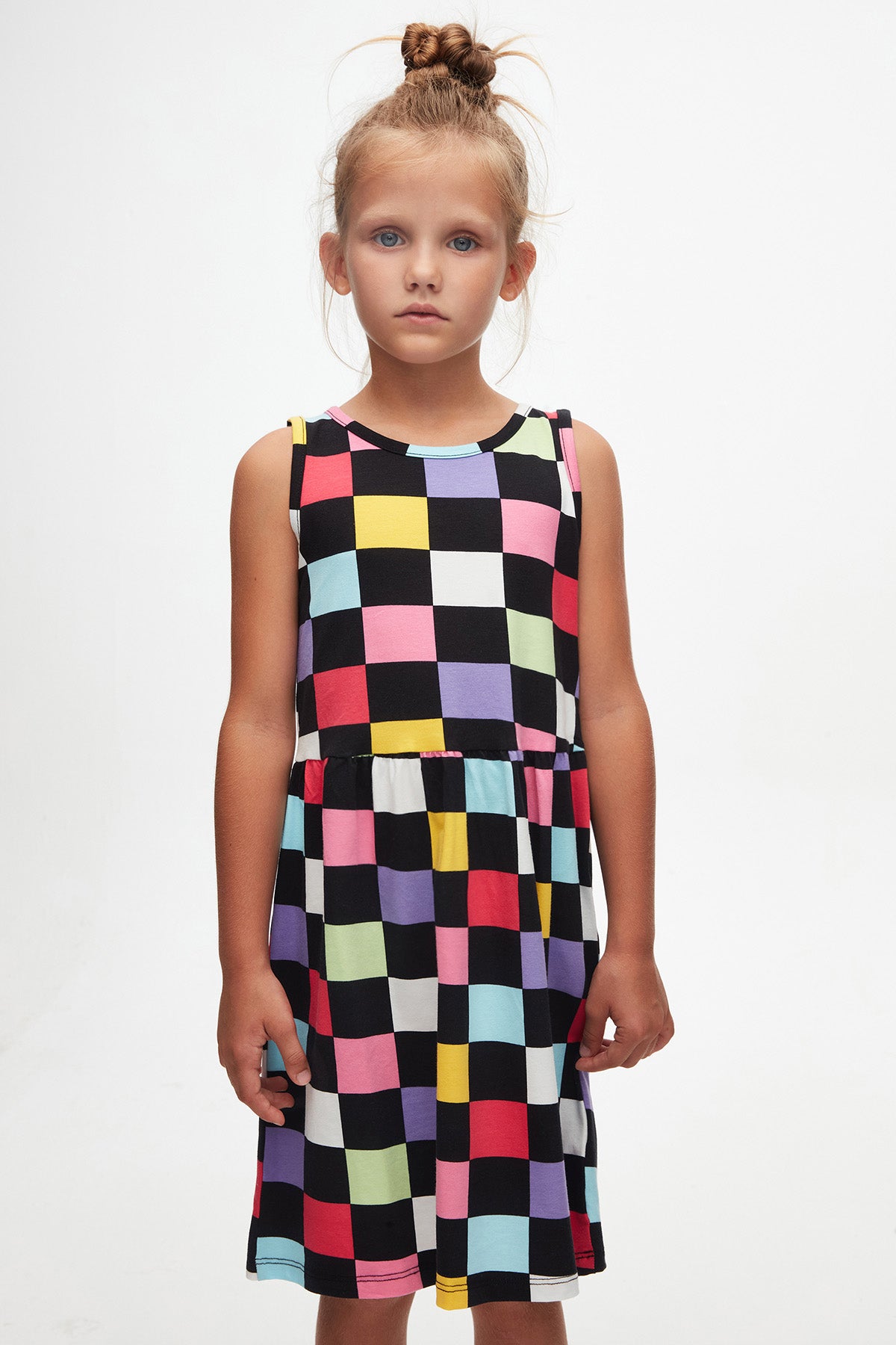 Girls' Op Art Checkers Patterned Sleeveless Dress