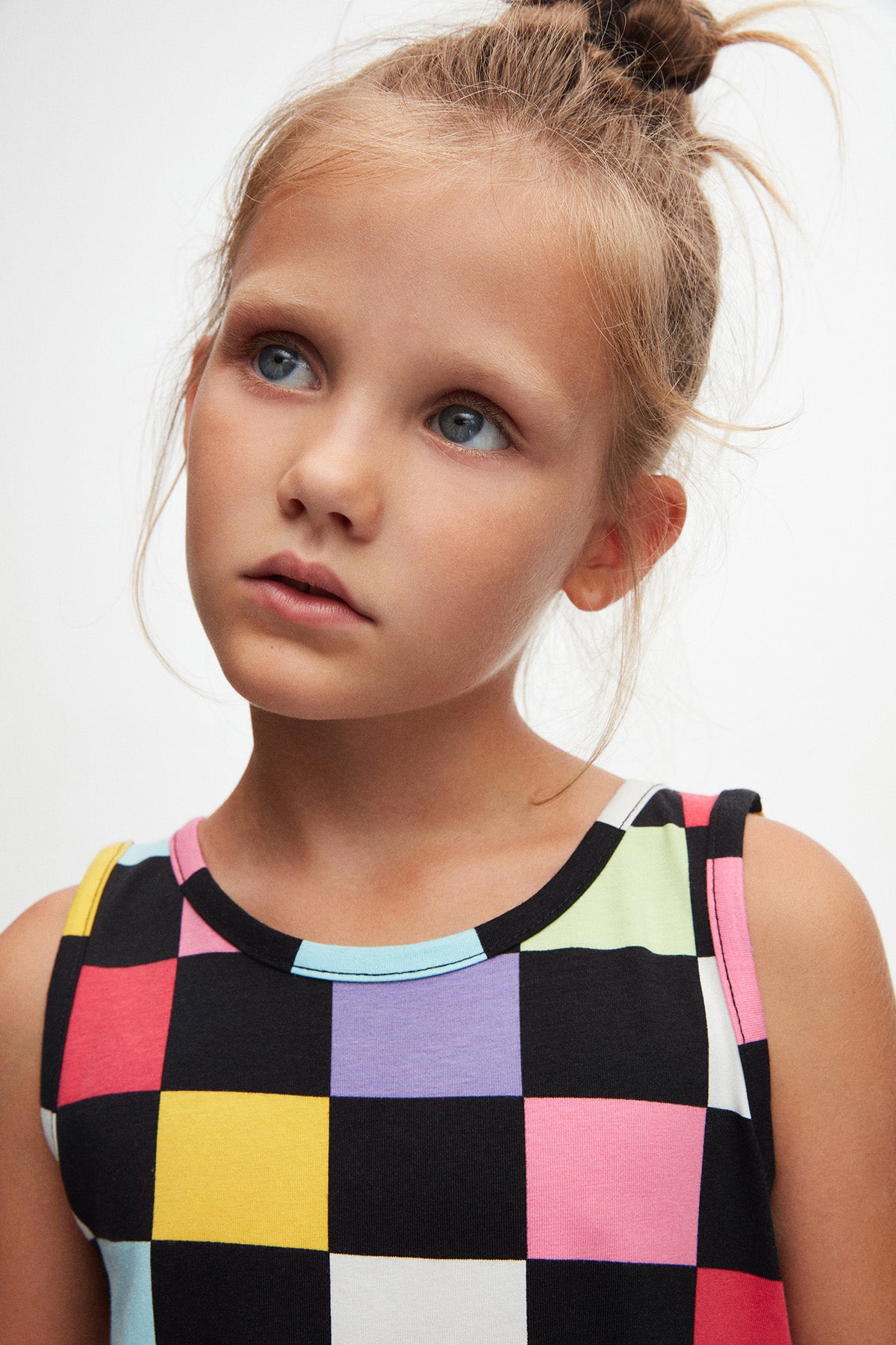 Girls' Op Art Checkers Patterned Sleeveless Dress