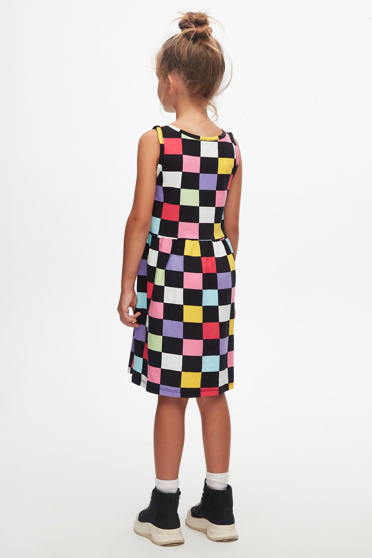 Girls' Op Art Checkers Patterned Sleeveless Dress_sizechart