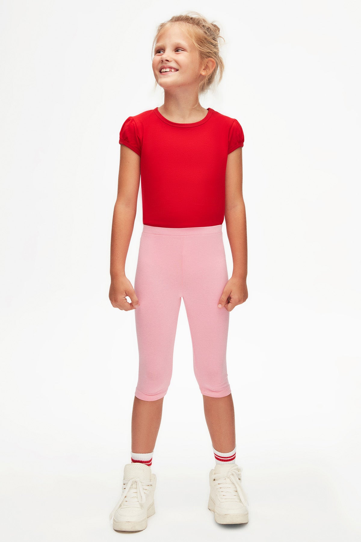 Girls' Basic Below-the-Knee Capri Leggings (PEONY PINK)