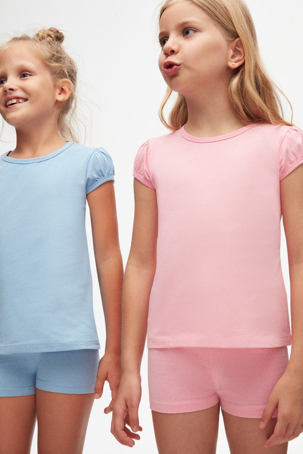 Girls' Basic Crew Neck Puff Sleeve T-Shirt_sizechart (PEONY PINK)
