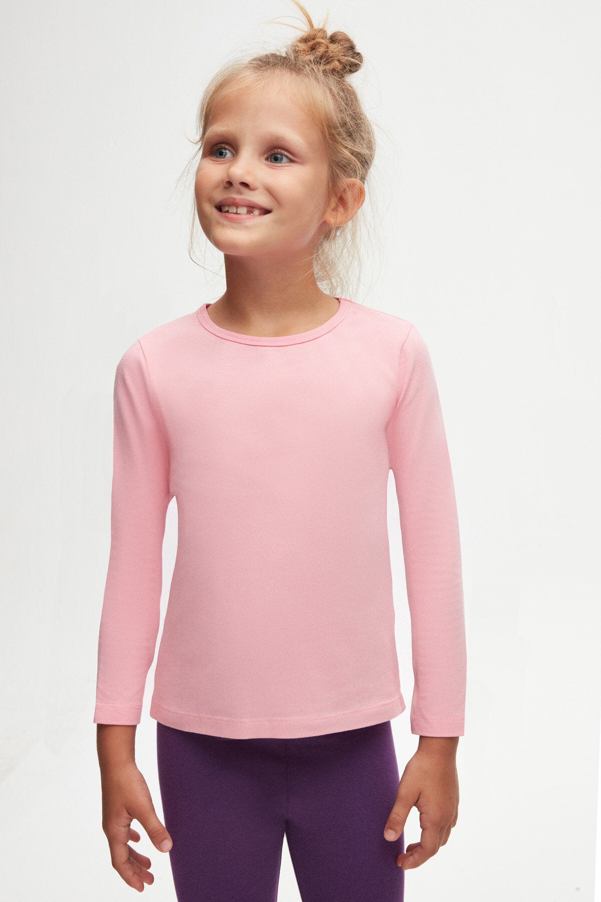 Girls' Basic Seasonal Stretch Long Sleeve T-Shirt (PEONY PINK)